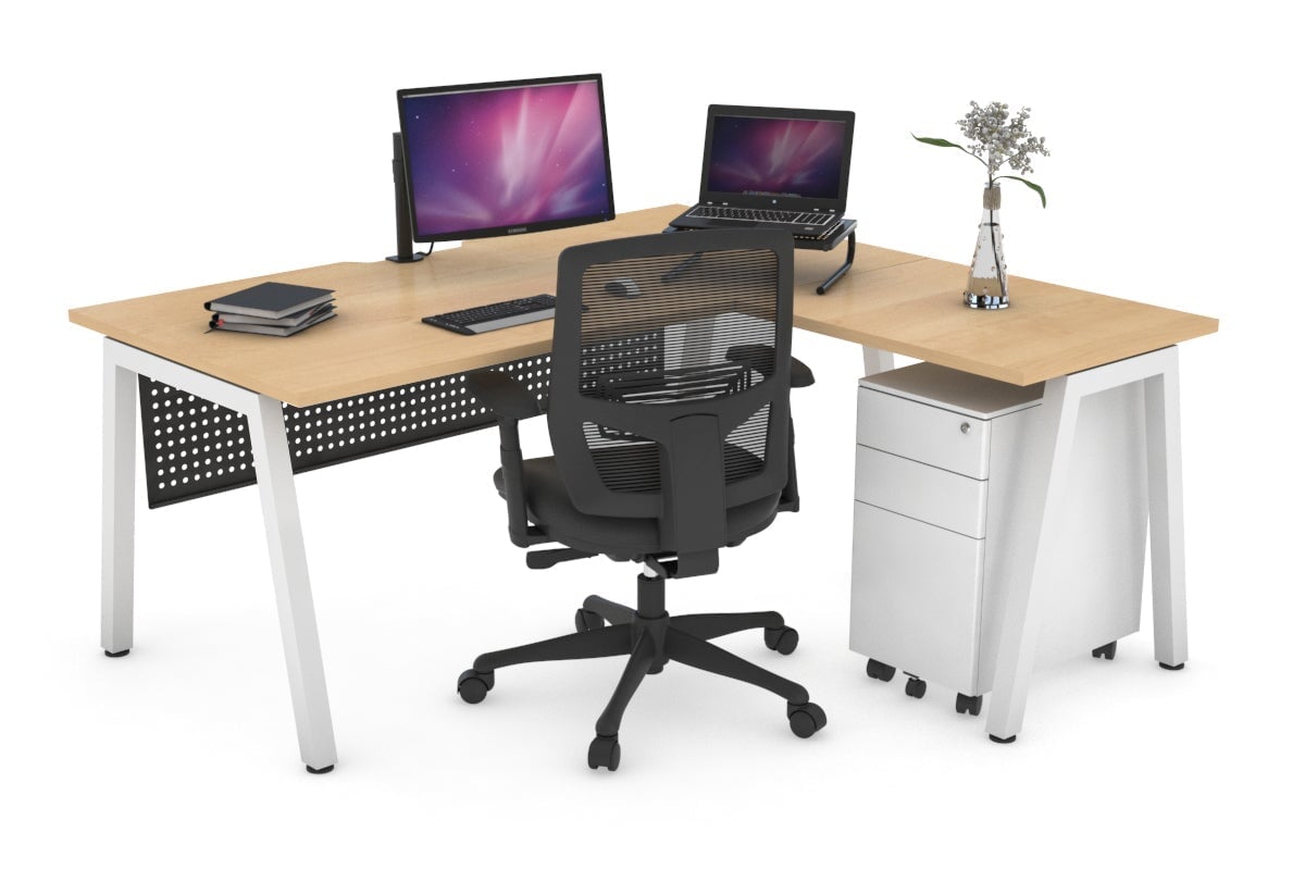L-Shaped Corner Office Desk with Quadro A Legs - 1400L x 1800W, Cable Management Scallop - Perfect for Home Office, Gaming Setup & Workspace Organization
