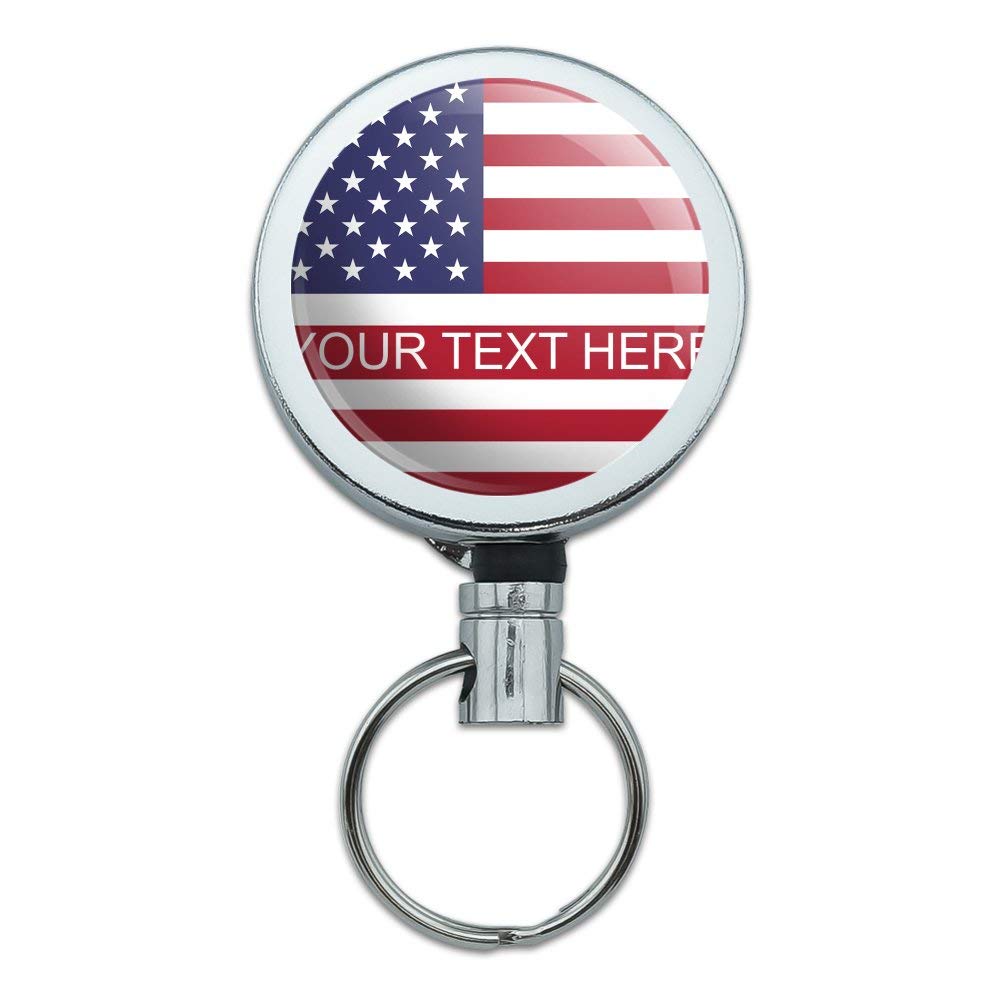 USA Flag Personalized Metal Retractable ID Badge Holder - Heavy Duty Key Card Reel with Belt Clip for Security, Office, and Healthcare Professionals