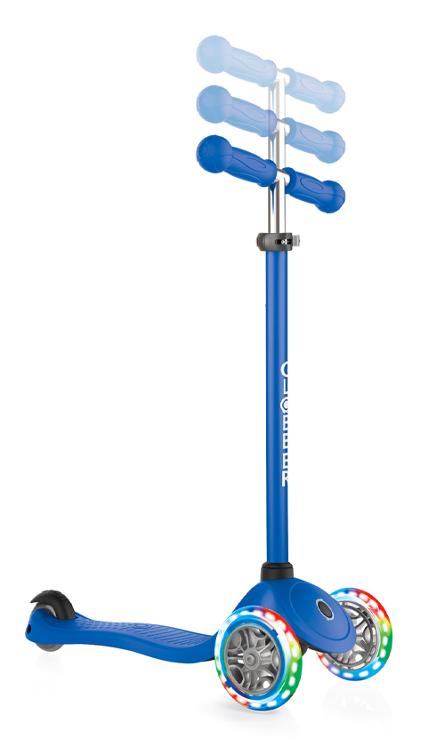 Globber Primo Lights Scooter with Anodized Bar - Navy Blue Kids Kick Scooter for Outdoor Fun & Commuting