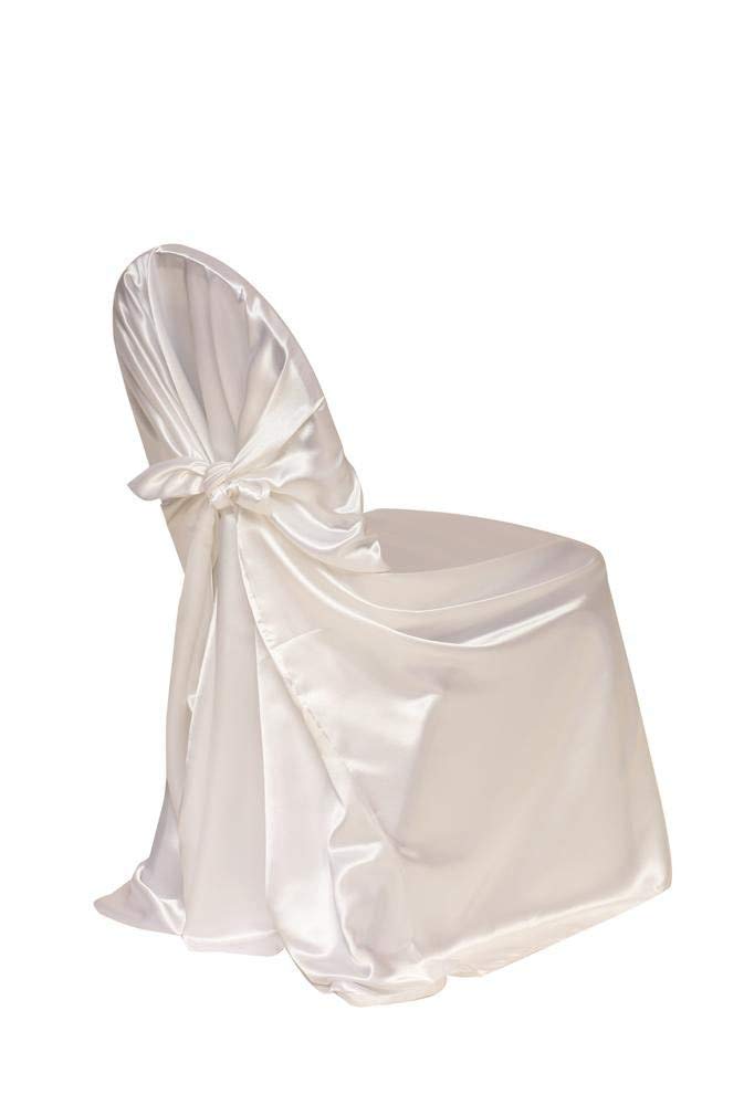 Premium Satin Self-Tie Universal Chair Covers - White Wedding & Event Chair Slipcovers - Elegant Dining, Banquet, Party Decor for Chairs