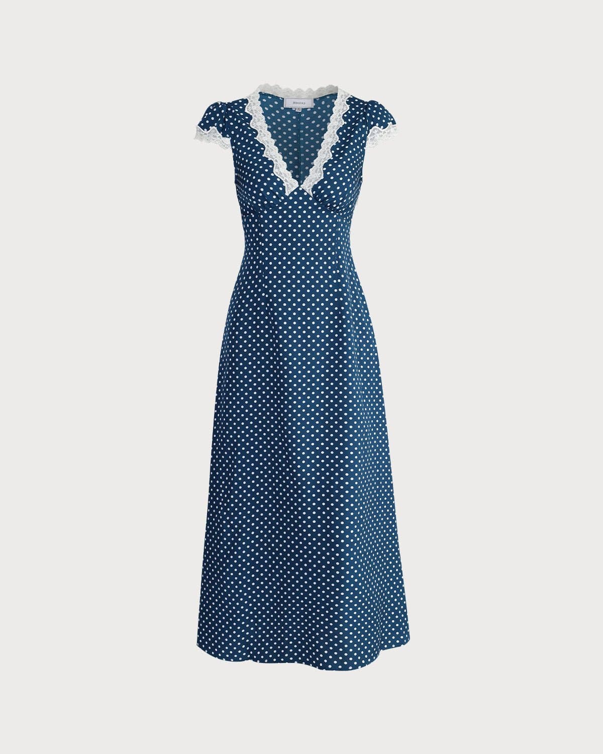 Navy Blue V-Neck Polka Dot Lace Ruched Maxi Dress for Women - Elegant Long Formal Dress for Wedding, Party & Special Occasions
