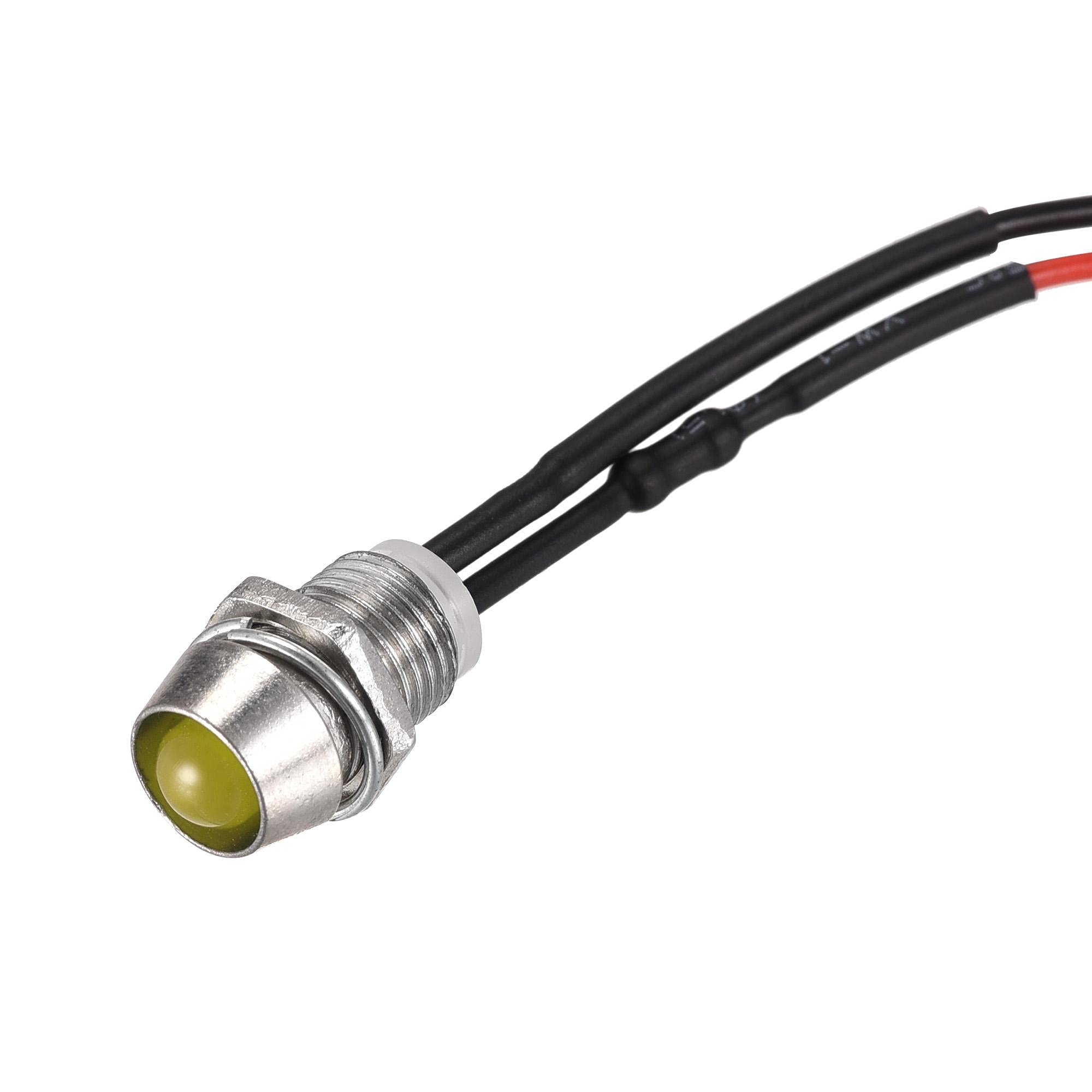uxcell 8mm Panel Mount Yellow LED Signal Light - AC/DC 110V Metal Shell Indicator Lamp (5 Pack) for Industrial Equipment, Control Panels & DIY Electronics Projects