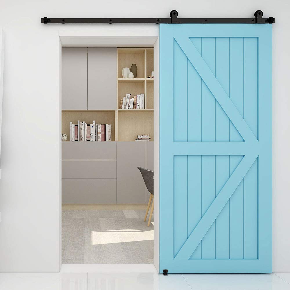 TSMST 6FT Sliding Barn Door Hardware Kit with Adjustable Floor Guide - Top Mount T-Style Track for Wood Doors | Perfect for Bedroom, Closet & Farmhouse Style Homes