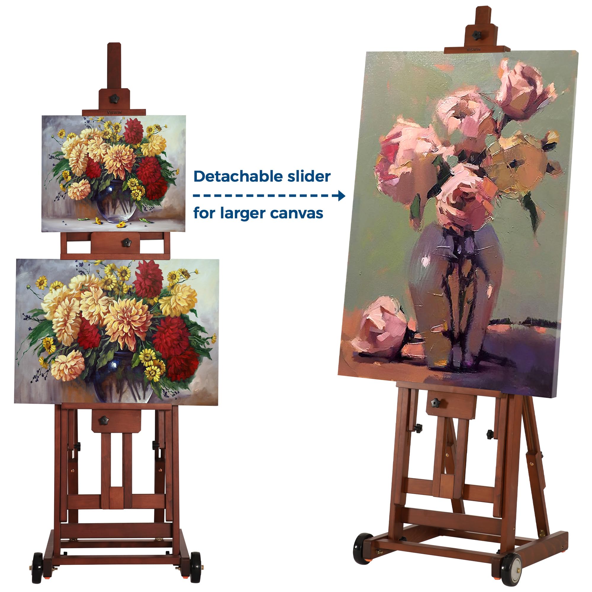 VISWIN Adjustable H-Frame Easel for Artists - Collapsible Beech Wood Painting Easel Stand Holds 1-2 Canvases up to 78