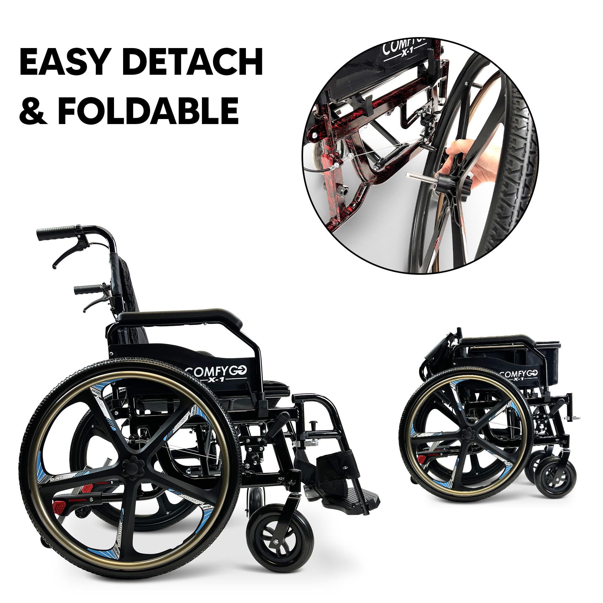 Ultra Lightweight Folding Manual Wheelchair for Adults - 17.5