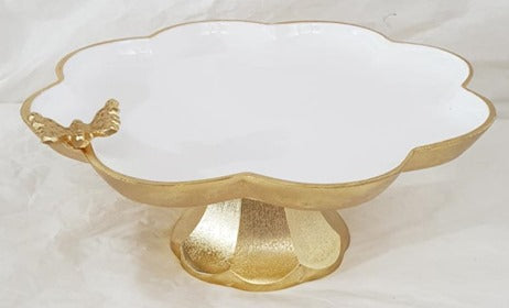 11.5x4 Inch Round Footed Plate in Gold and White Butterfly Design - Elegant Serving Dish for Parties, Weddings, and Home Decor