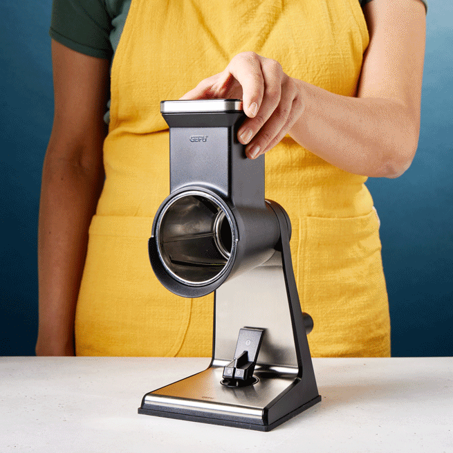 Gefu Transforma Tabletop Rotary Grater with 3 Interchangeable Drums - Perfect for Cheese, Vegetables & Chocolate Shaving at Home