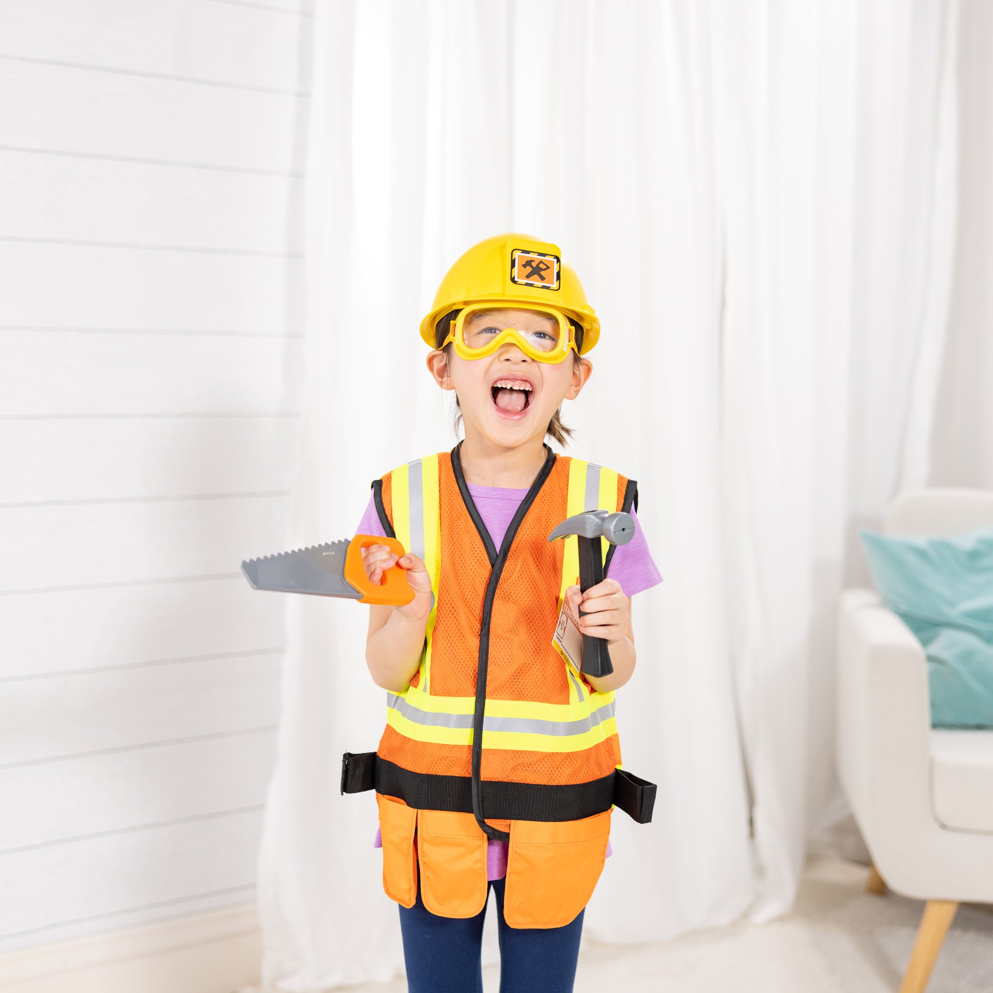 Professional Construction Worker Costume Set for Kids & Adults - Hard Hat, Vest & Tool Belt - Perfect for Halloween, Role Play & Career Day Costumes