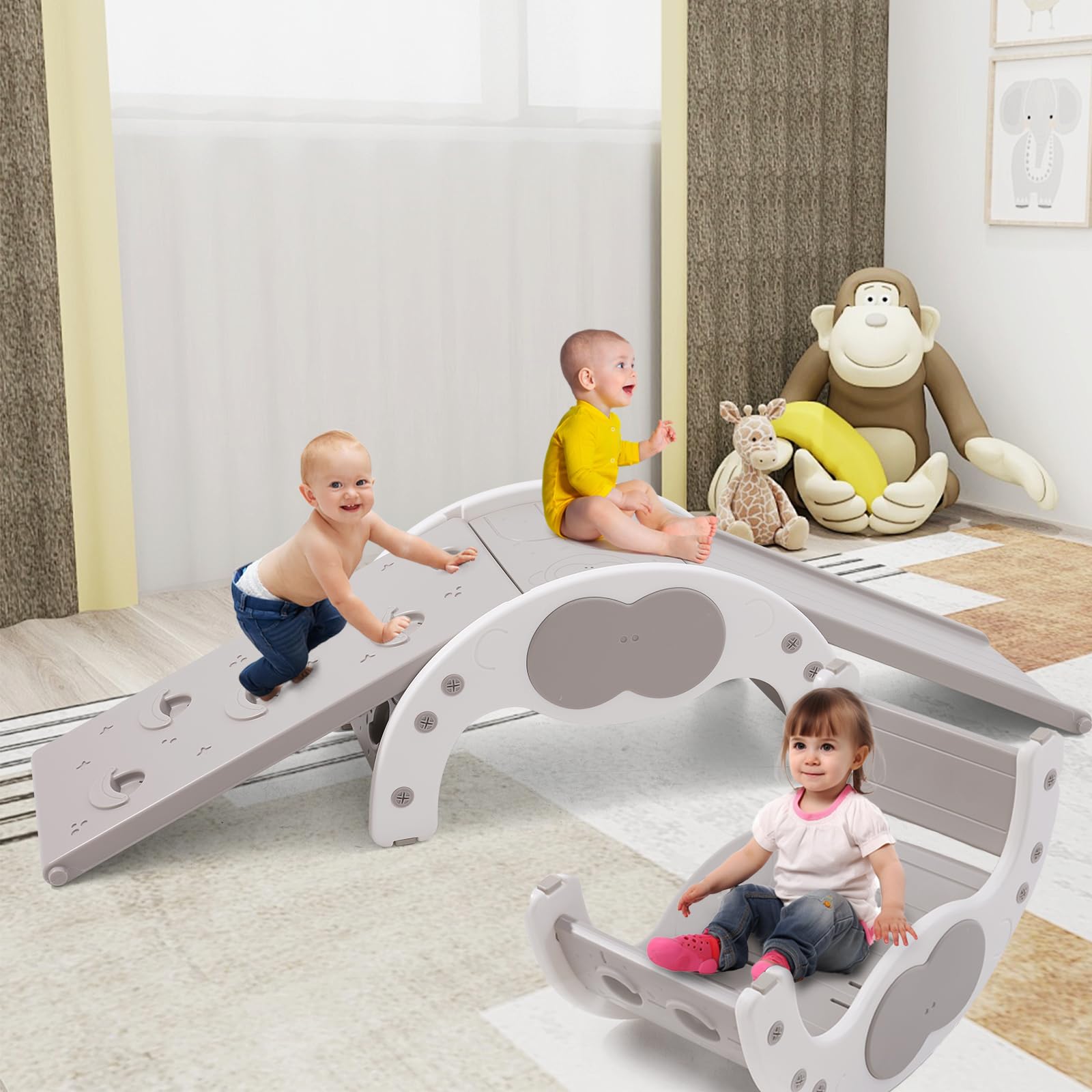 3-in-1 Kids Indoor Climber with Slide & Rocking Chair - Montessori Climbing Toy for Toddlers Boys & Girls | Freestanding Play Set for Home, Daycare & Preschool Activities
