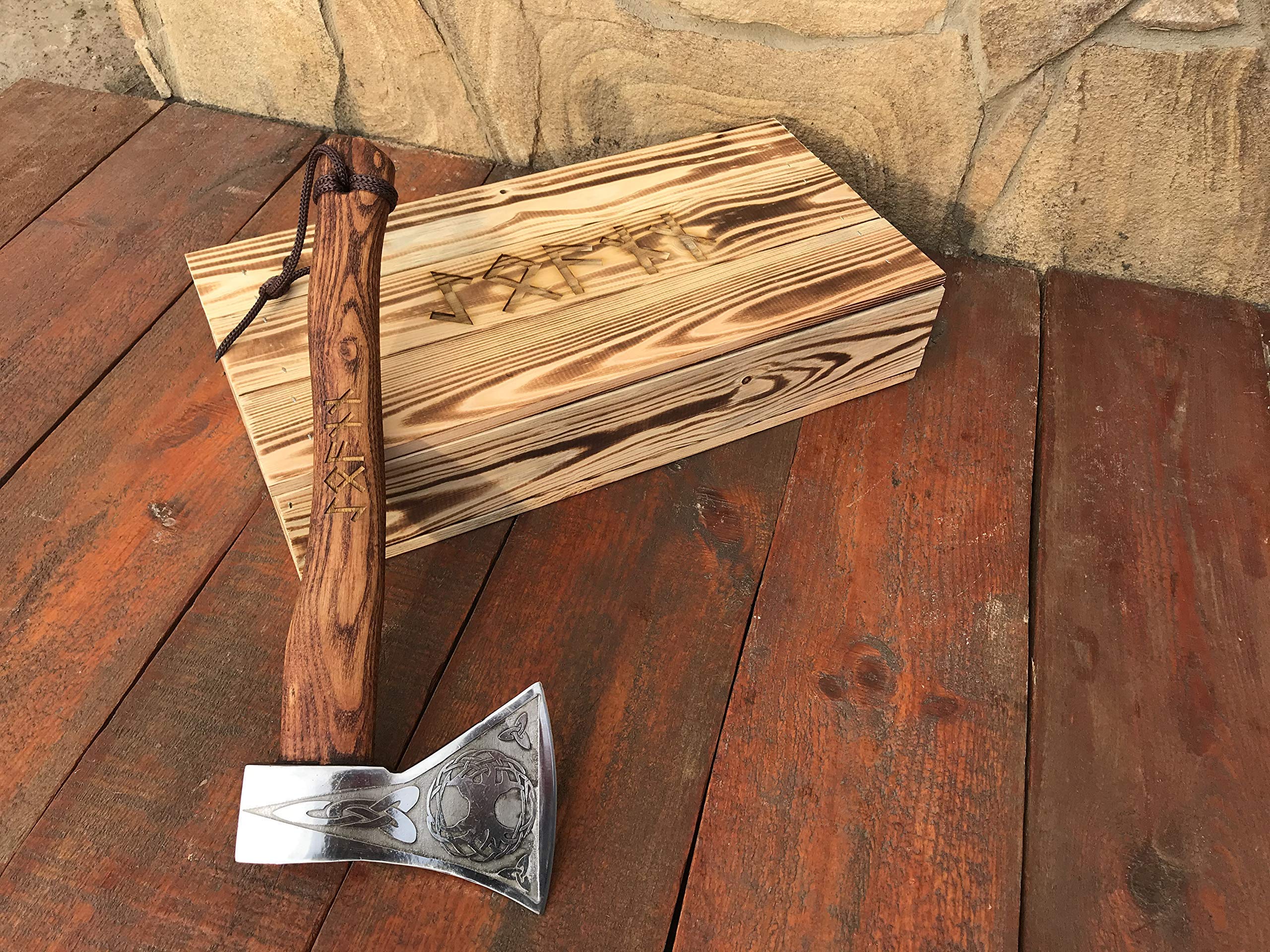Viking Runic Axe - Handcrafted Norse Battle Axe with Engraved Runes - Perfect Gift for Men, Viking Enthusiasts & Collectors - Use for Cosplay, Home Decor & Medieval Reenactments