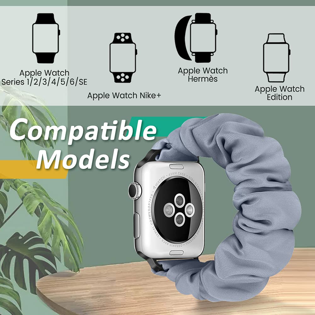 3 Pack Apple Watch Bands for Women - Soft Fabric Scrunchies Wristbands Compatible with iWatch Ultra 2/Series 10/9/8/7/6/5/4/3/2/1/SE (38mm-49mm) - Stylish Printed Patterns for Workout, Office & Everyday Wear