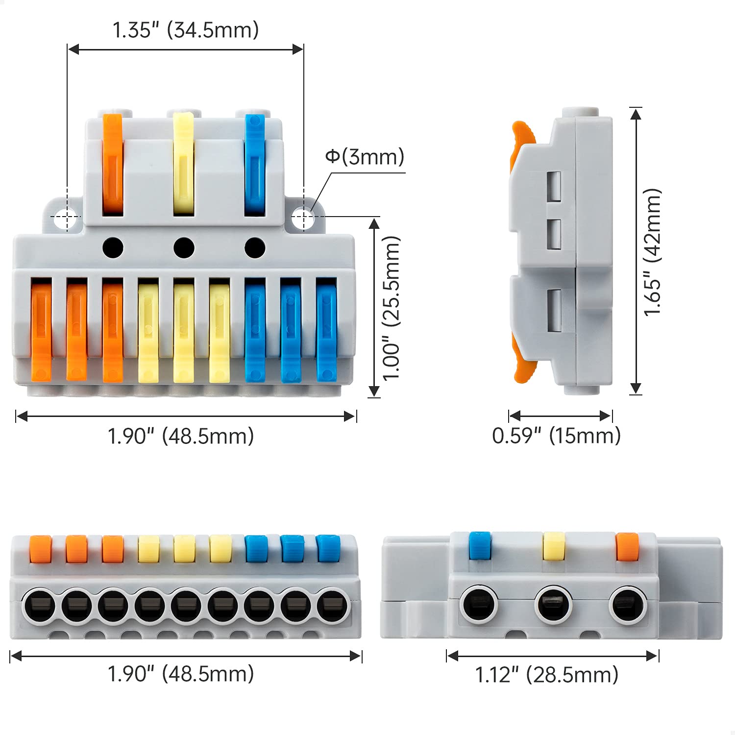 GKEEMARS 8 Pcs Electrical Wire Connectors - Compact Quick Splice Terminal Blocks (3 in 9 Out) for Home Wiring, Automotive & DIY Electrical Projects