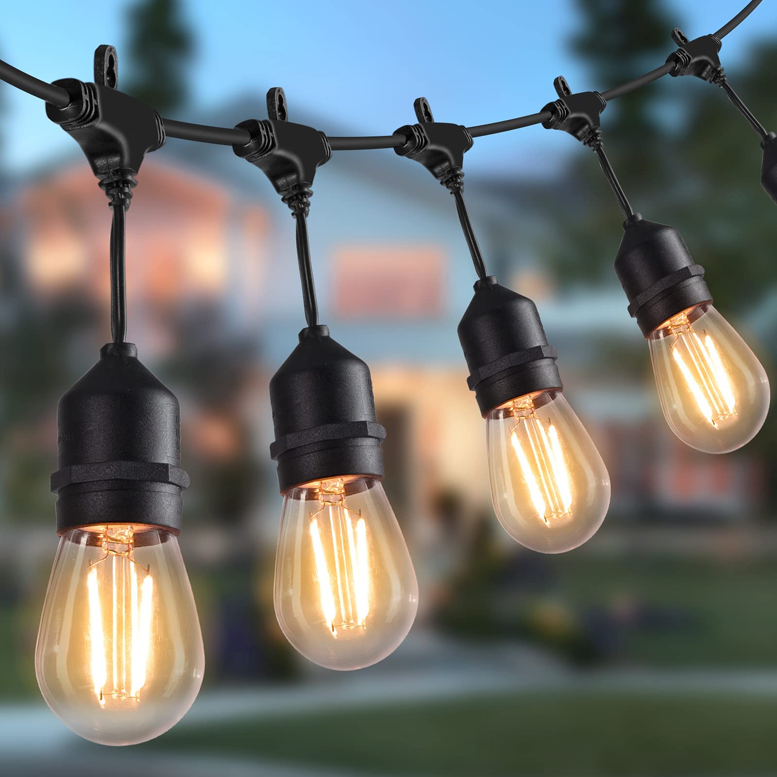 48FT Outdoor String Lights - UL Listed Weatherproof LED Patio Lights with 16+1 Edison Bulbs, Warm White Connectable Hanging Lights for Backyard, Garden, Cafe, Porch & Party Decor | Perfect for Weddings, BBQ Nights and Outdoor Dining