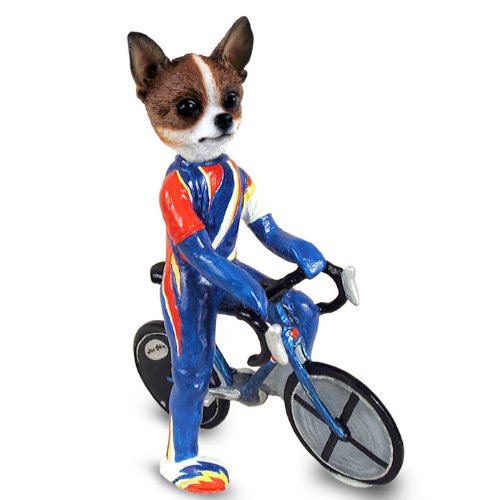 Chihuahua Brindle & White Bicycle Dog Figurine - Collectible Miniature Statue for Home Decor, Gift for Dog Lovers & Pet Owners