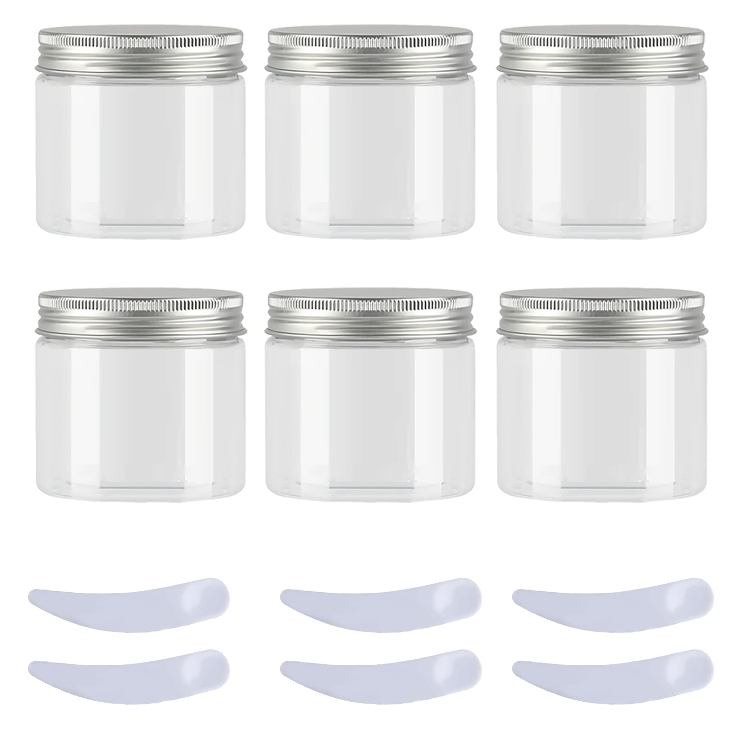 LusDoly 6-Pack 50ml Clear Plastic Cream Jars with Silver Lids - Travel-Sized Cosmetic Containers for Makeup, Skincare, Toiletries & Beauty Products | Perfect for Home, Salon & Travel Organization