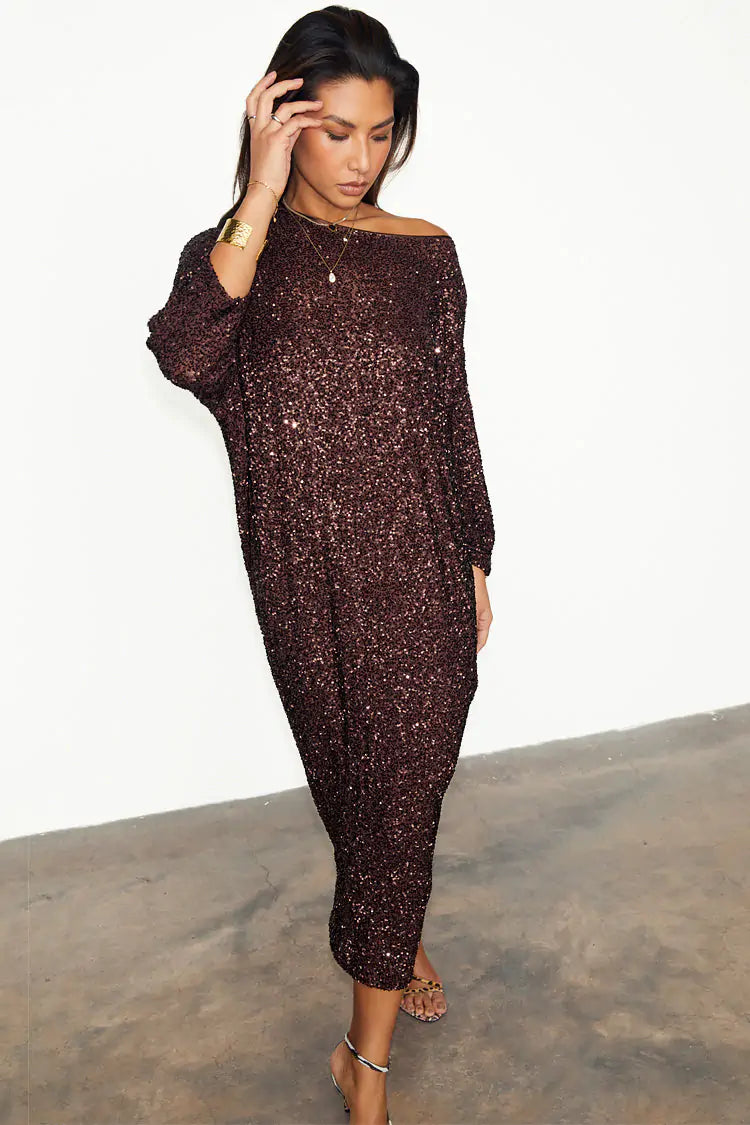 Jem Sequin Dress for Women - Elegant Chocolate Sparkly Party Gown - Perfect for Evening Events, Prom, Cocktail Parties & Special Occasions