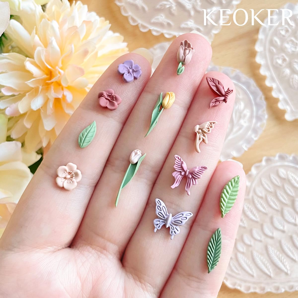 **Keoker 4-Piece Spring Flower Polymer Clay Silicone Molds for Earrings & Jewelry Making - DIY Craft Supplies for Polymer Clay, Resin, and Epoxy - Perfect for Handmade Earrings, Pendants, and Charms**