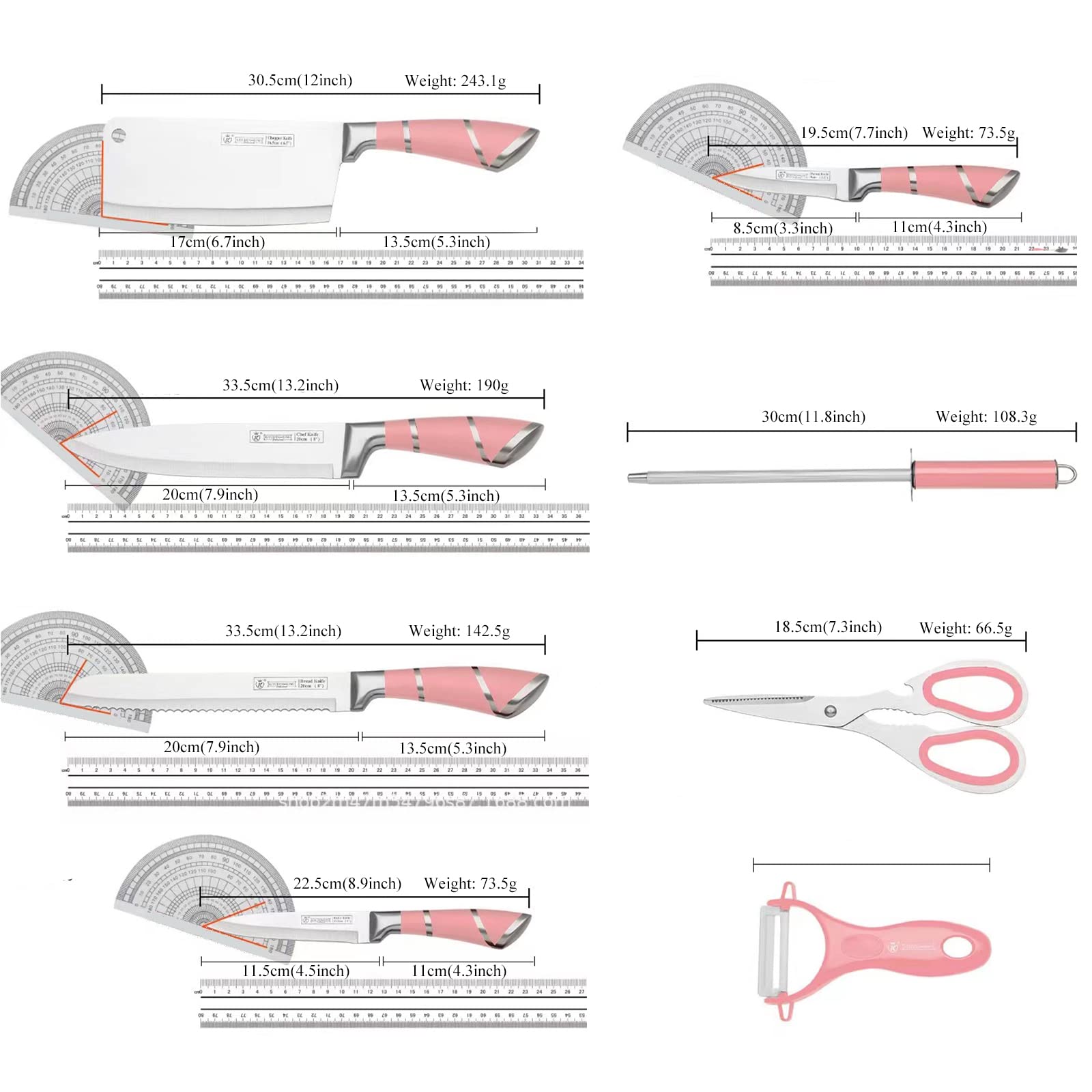 Premium 9-Piece Pink Kitchen Knife Set - High Carbon Stainless Steel, Non-Stick & Ultra Sharp Blades with Acrylic Storage Block - Perfect for Meat Slicing, Vegetable Chopping & Food Prep - Ideal Cooking Gift Set for Women, Brides & Home Chefs - Great for Home Kitchens, Wedding Registries & Housewarming Gifts