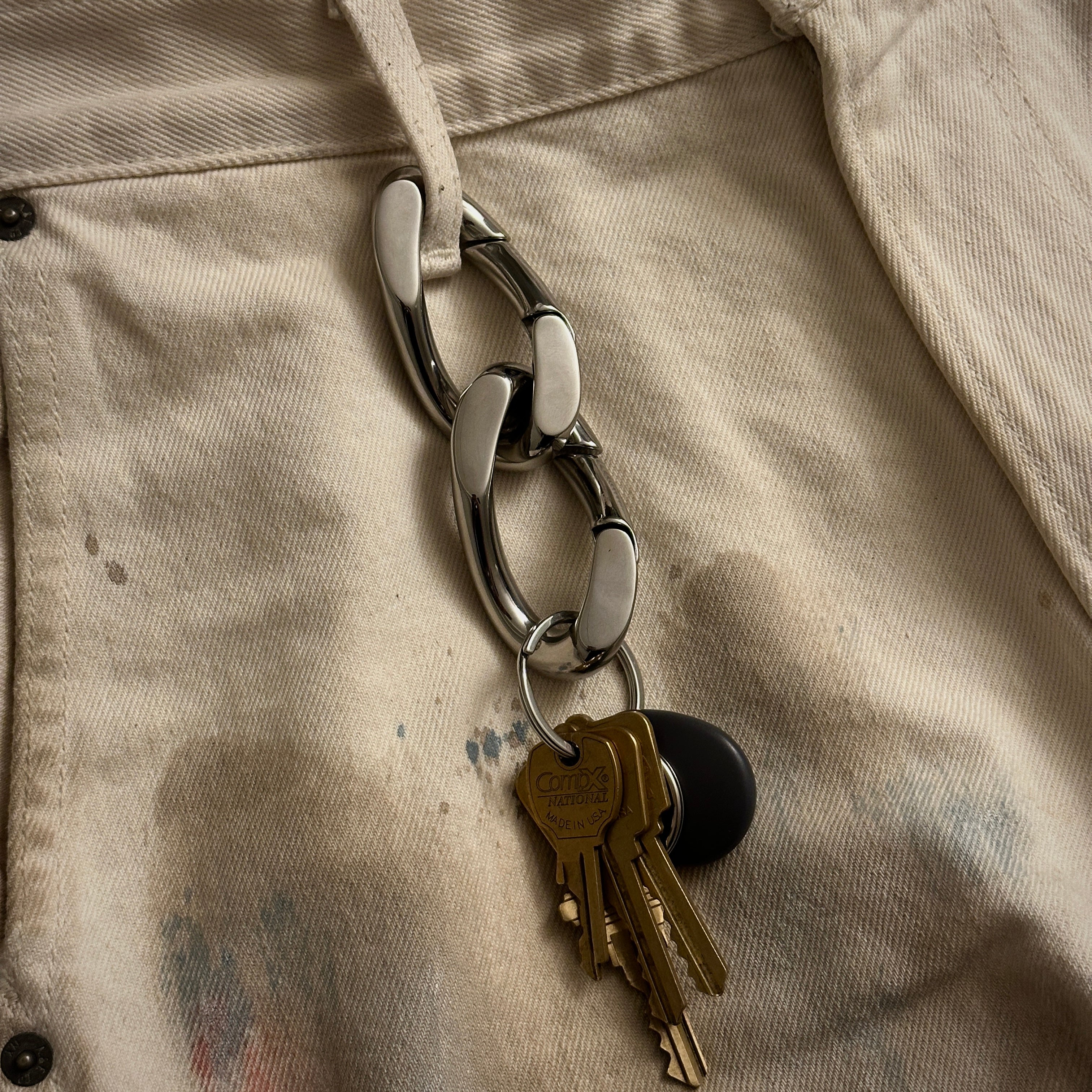 Stainless Steel Cuban Link Carabiner Clip - Heavy Duty Keychain for Keys, Tools & Outdoor Gear - Perfect for Hiking, Camping & Everyday Carry (EDC)