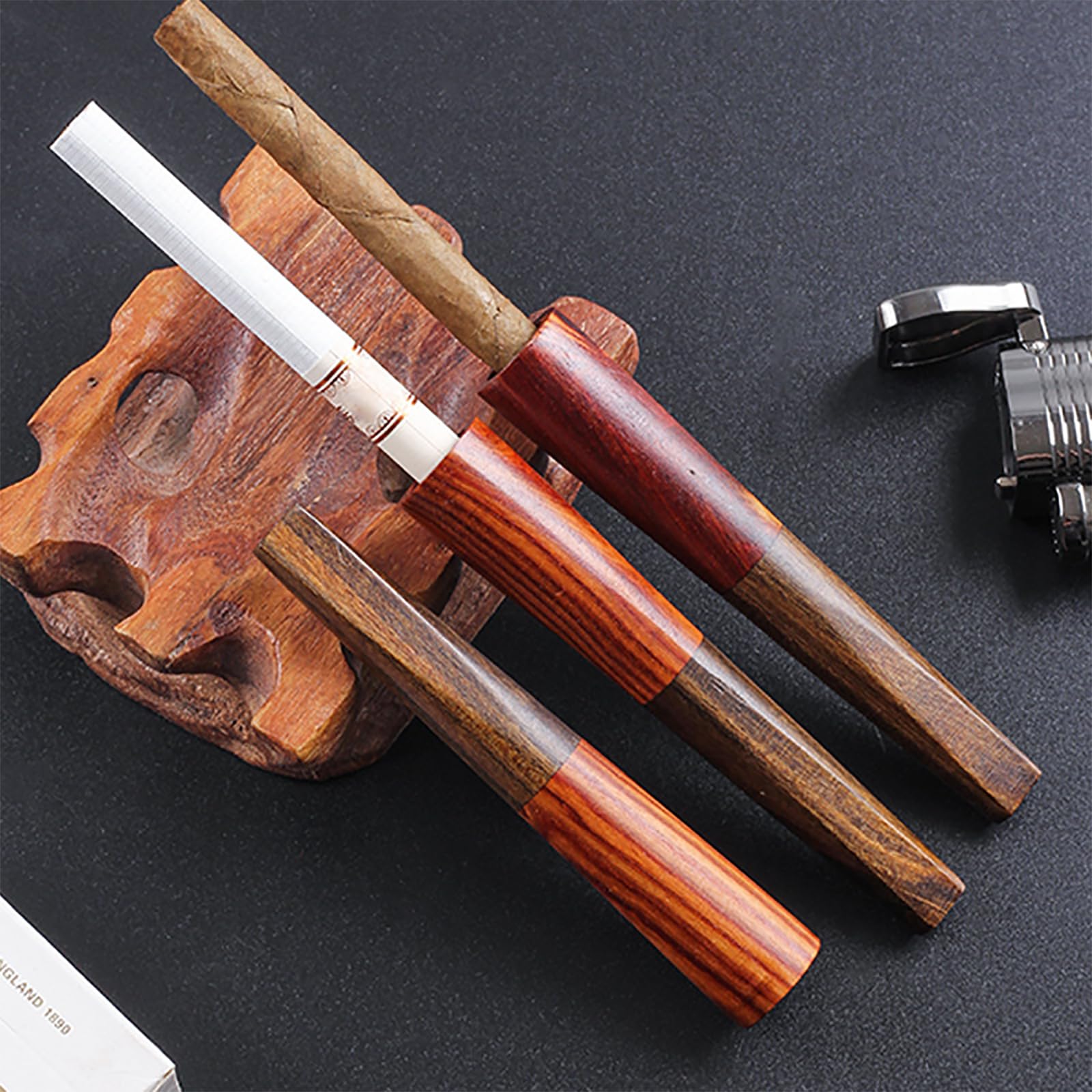 Premium Wooden Cigarette Holder - Handcrafted Solid Wood V-Mouth Pipe for Cigars & Hand-Rolled Cigarettes | 3.5