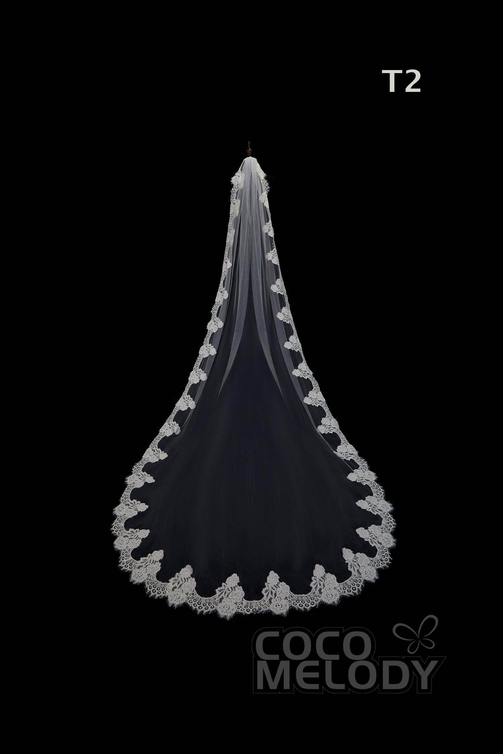 Elegant One-Tier Lace Edge Tulle Bridal Hip Veil with Floral Appliques - Perfect for Weddings, Prom & Special Occasions