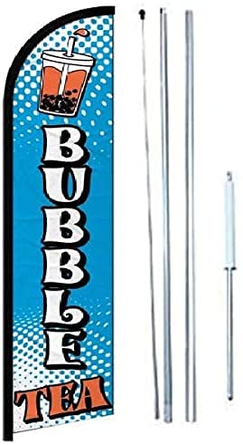 Bubble Tea Flags Pack of 2 - Complete Hybrid Pole Set for Outdoor & Indoor Decor | Perfect for Boba Shop, Tea House, and Asian Restaurant Signage