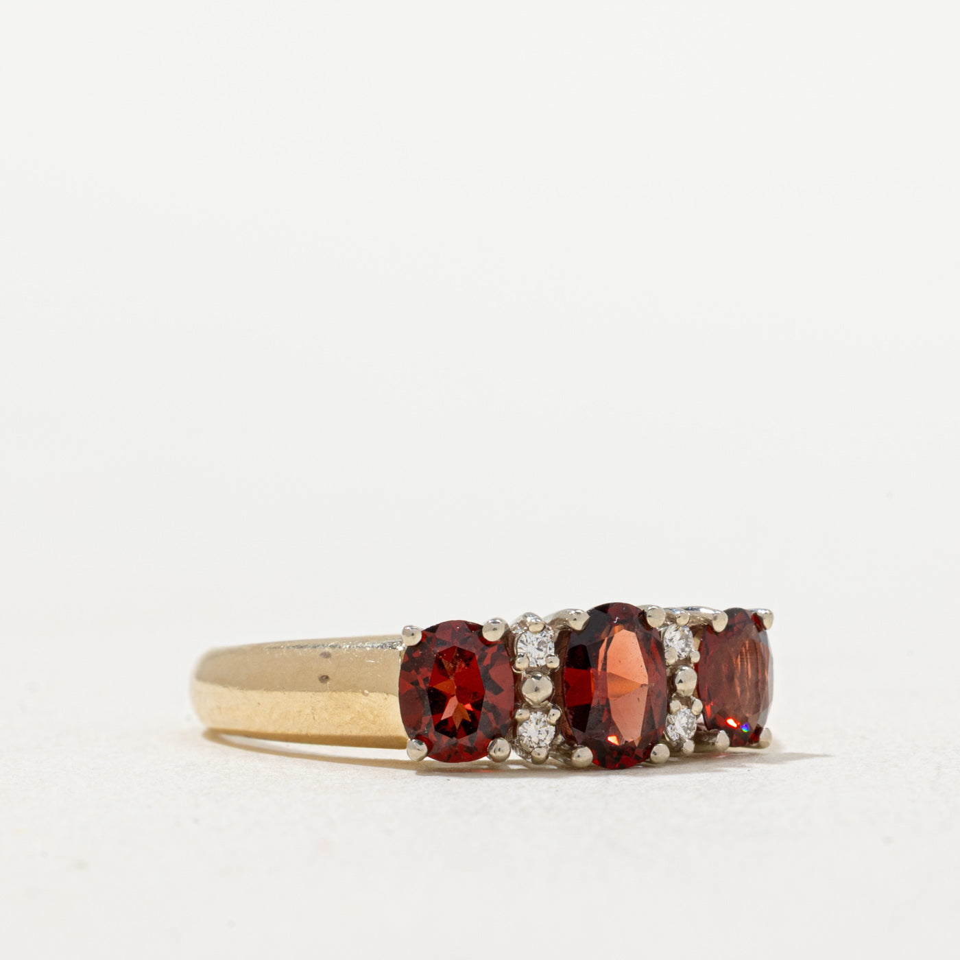 Birks Three Stone Garnet & Diamond Ring - 0.04ctw Diamonds & 1.15ctw Garnet - Size 7.25 - Elegant Jewelry for Weddings, Anniversaries & Special Occasions