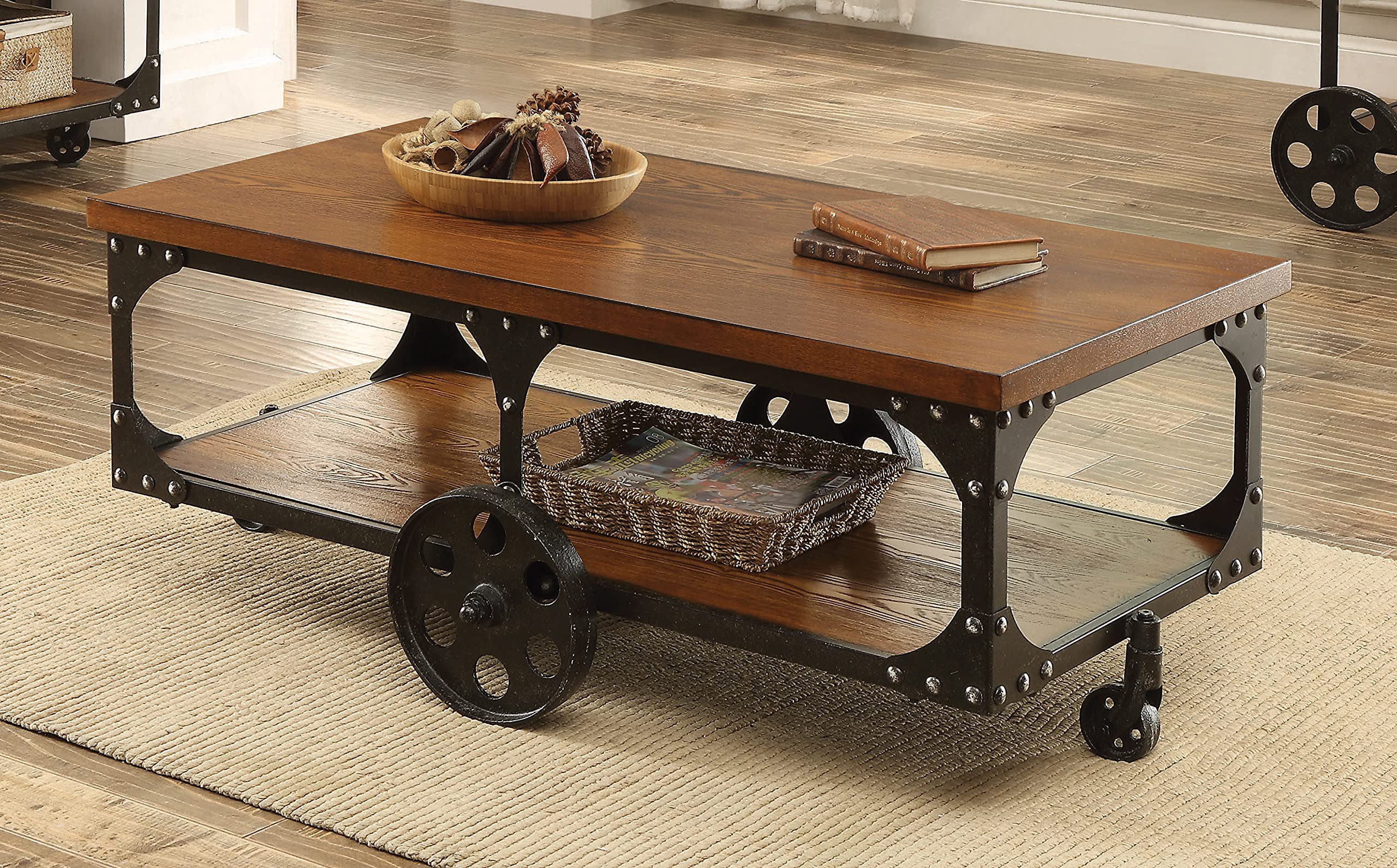 Coaster Home Furnishings Rustic Brown Coffee Table with Wheels - Perfect for Living Room, Office or Dorm Room Furniture