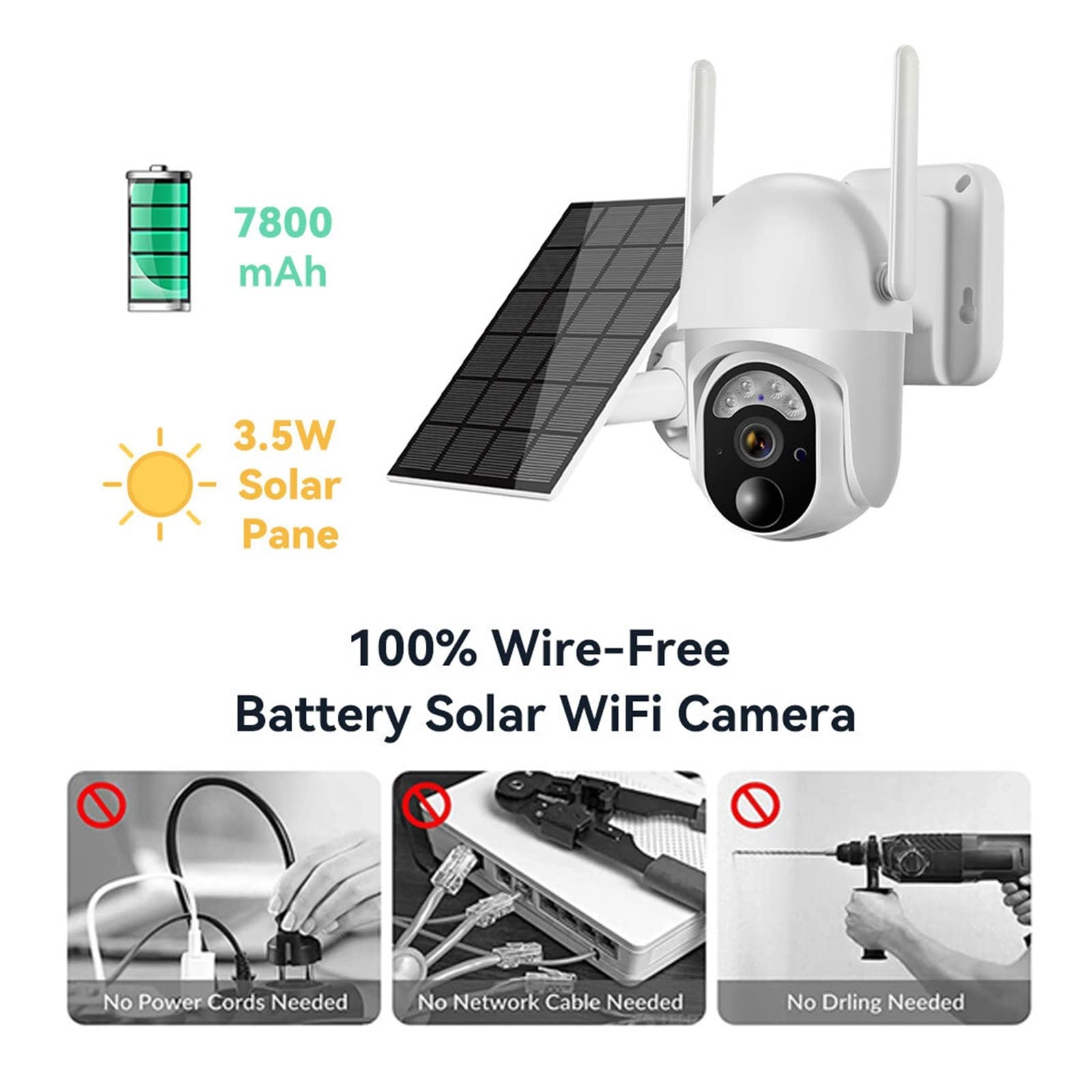 SilteD 3MP Solar Security Camera Outdoor - 3.5W Solar Panel, 7800mAh Battery, WiFi PTZ, Waterproof Wireless Surveillance IP Camera with Color Night Vision | Ideal for Home Security, Yard Monitoring & Property Protection