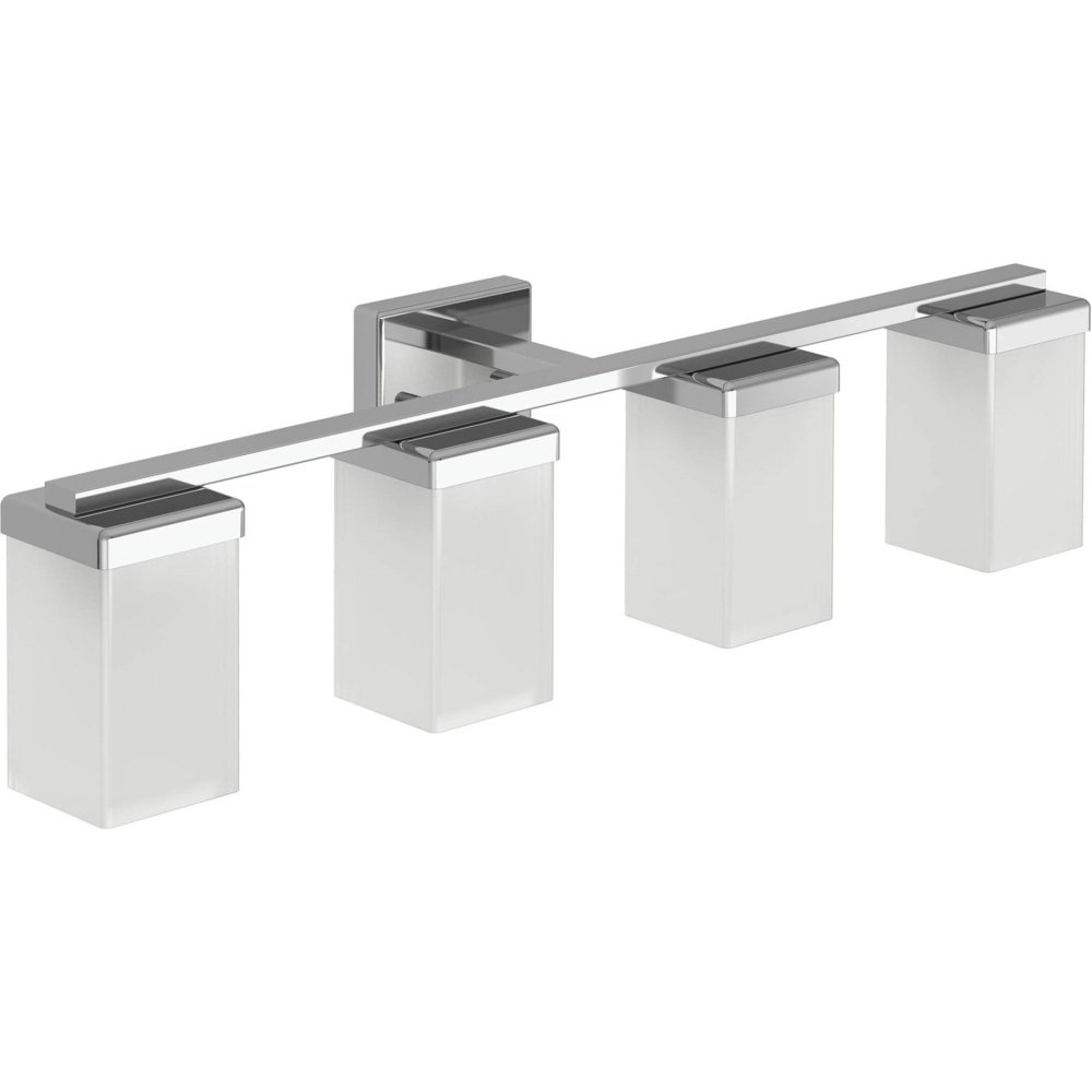 Moen YB8864CH 90 Degree 4-Light Bathroom Vanity Light Fixture - Chrome Finish with Frosted Glass Shades - Perfect for Modern Bathrooms, Powder Rooms & Dressing Areas