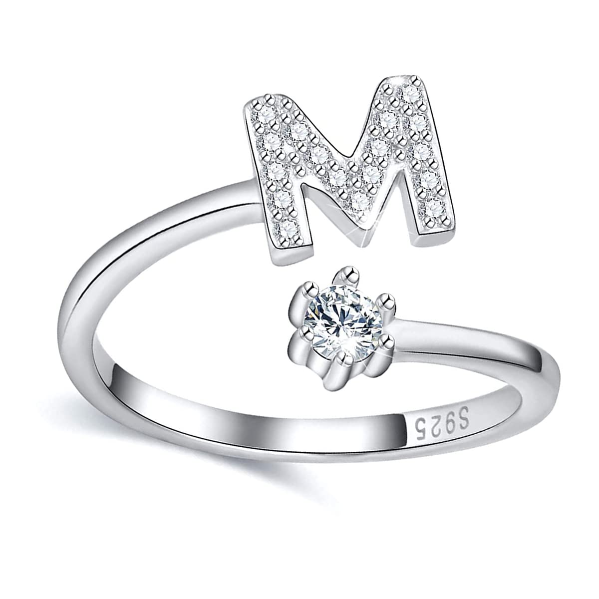 925 Sterling Silver Initial Ring A-Z | Stackable Alphabet Knuckle Ring with Cubic Zirconia | Adjustable Letter Jewelry for Women (Size 7) | Perfect for Layering, Gifts & Everyday Fashion Accessories