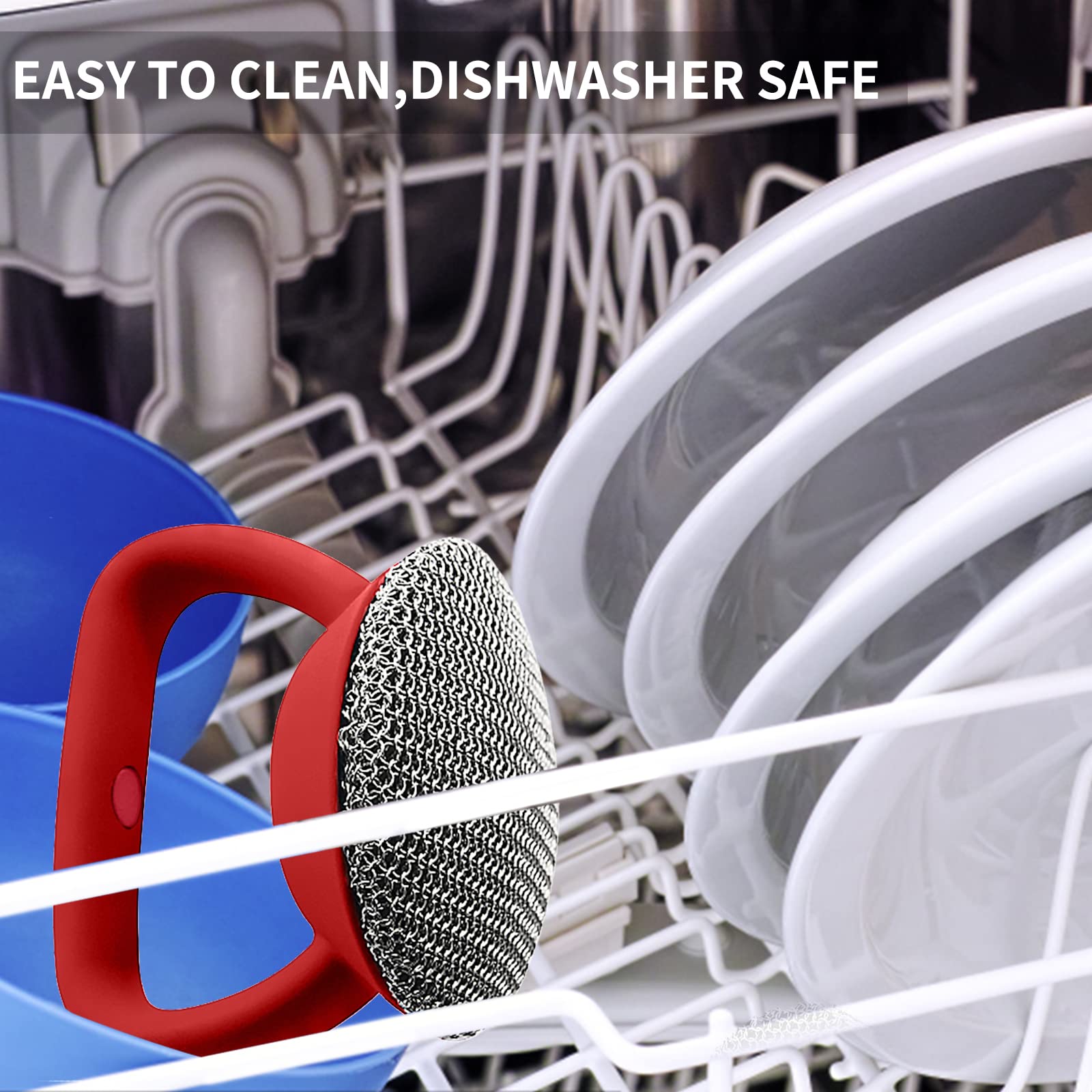 Heavy Duty Cast Iron Cleaner Brush with 3mm Fine Chain Mail Scrubber - Stainless Steel Pan Pot Scrubber for Skillet, Cast Iron Griddle, Dutch Oven - Perfect for Camping, Outdoor Cooking & Kitchen Cleaning