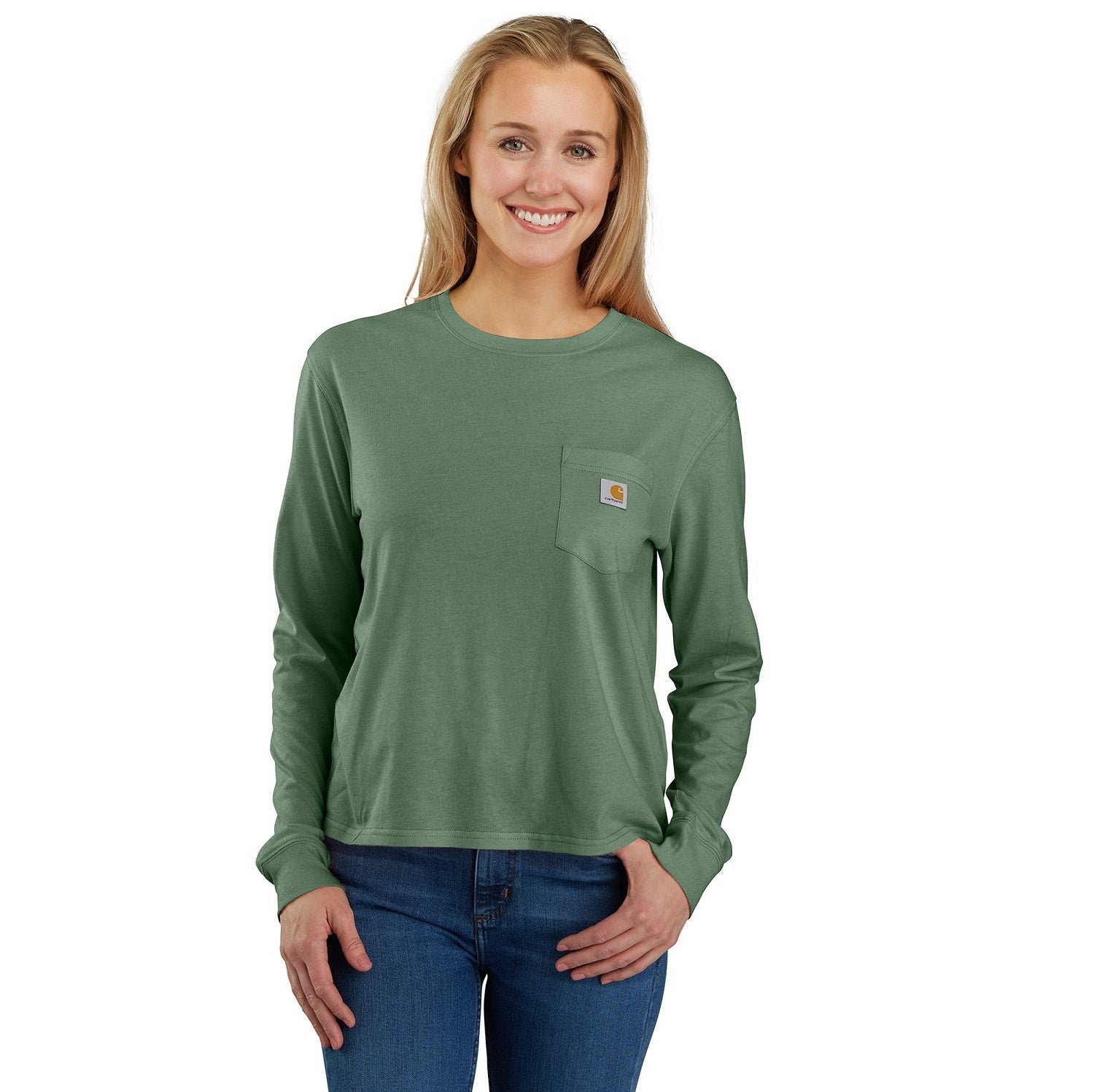 Carhartt Women's Loose Fit Lightweight T-Shirt - Long Sleeve Crewneck Pocket Tee with Tencel Fabric for Comfort | Perfect for Work, Outdoor Activities & Casual Wear