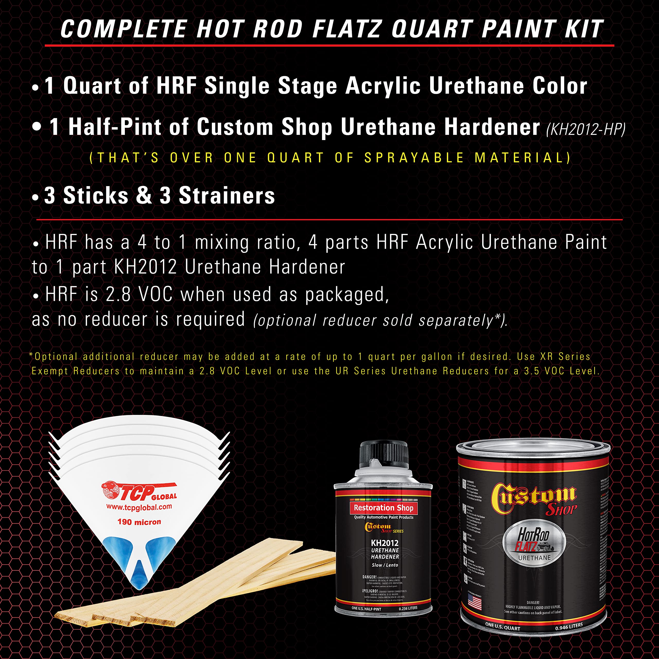 Custom Shop Graphic Red Hot Rod Flatz Flat Matte Satin Urethane Auto Paint - Complete Quart Paint Kit (4:1 Mix Ratio) | Professional Low Sheen Automotive Coating for Cars & Trucks | Ideal for Hot Rod Restoration & Custom Vehicle Projects