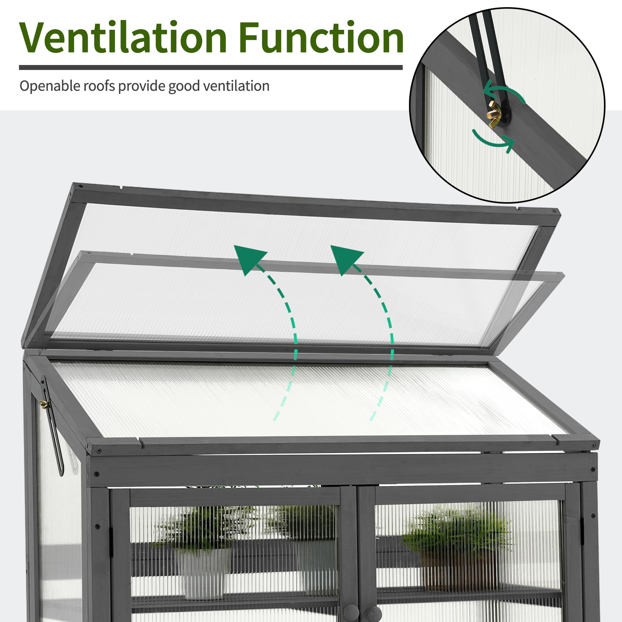 MCombo 2-Tier Wooden Cold Frame Greenhouse - Raised Garden Bed with Flower Planter Shelf for Plant Protection (Dark Grey) | Ideal for Seed Starting, Herb Gardening & Outdoor Plant Growth
