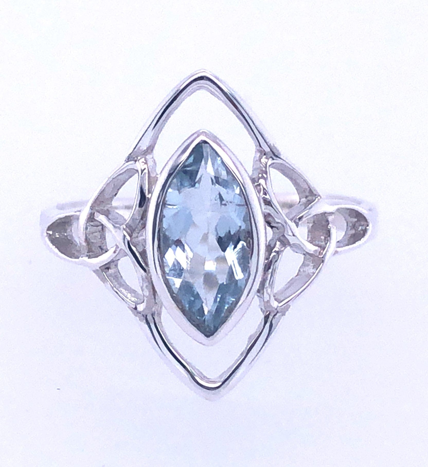 Celtic Trinity Knot Faceted Aquamarine Sterling Silver Ring for Women | March Birthstone Jewelry | Wedding, Anniversary & Gift Idea