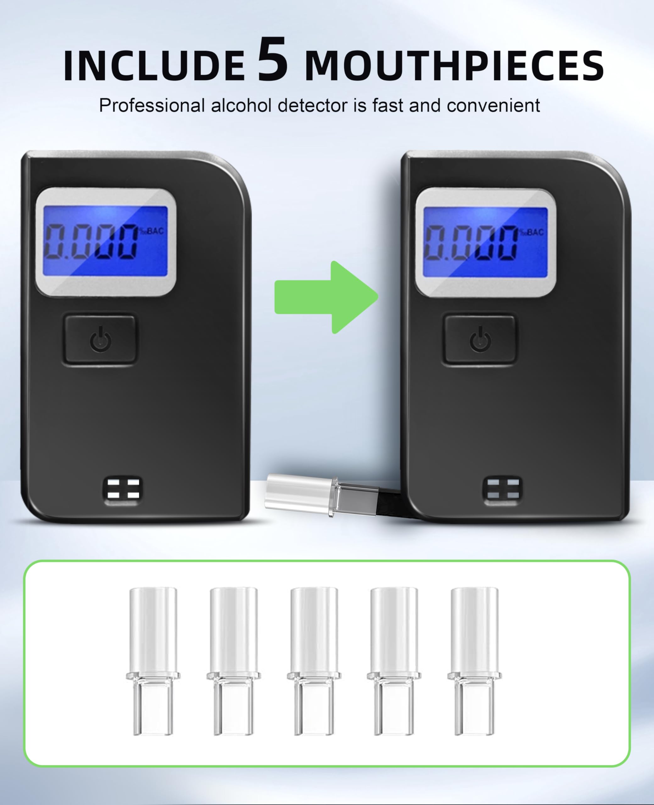 Professional-Grade Breathalyzer Keychain - High Accuracy Alcohol Tester with LCD Display & 5 Mouthpieces | Portable Personal & Home Use for Parties, Driving Safety & Workplace Testing