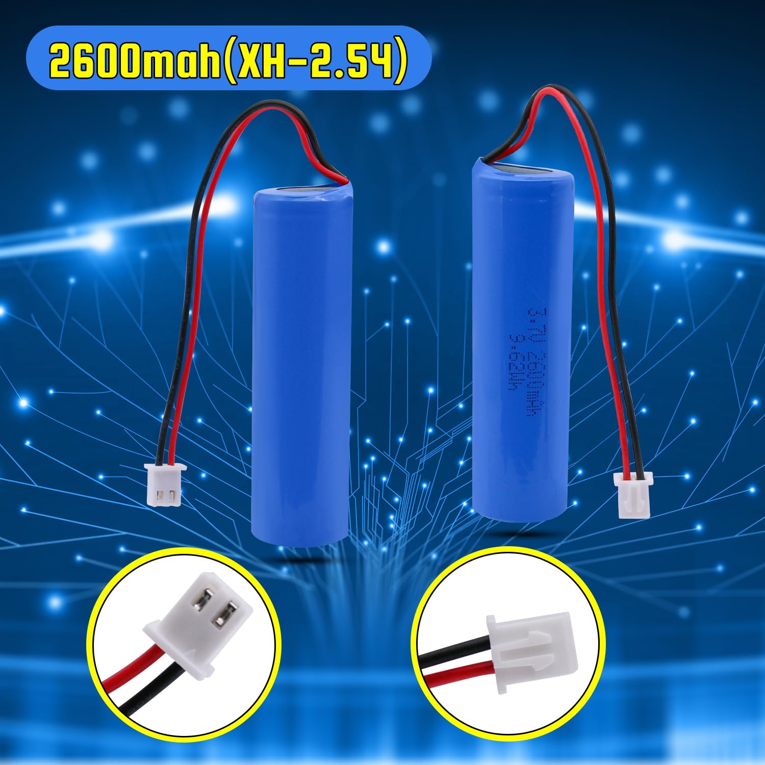 3.7V 2600mAh Rechargeable Lithium Ion Battery with XH2.54/2P Connector - High Capacity Power Supply for DIY Electronics, RC Toys, LED Lighting, Bluetooth Devices | Perfect for Drones, Flashlights & Portable Gadgets