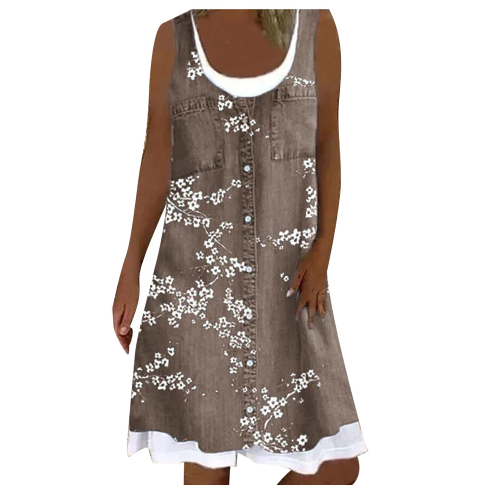 Stylish Women's Floral Print Denim Dress - Casual Loose Fit Fake Two-Piece Jean Dress for Spring & Summer | Perfect for Outings, Dates & Beach Vacations