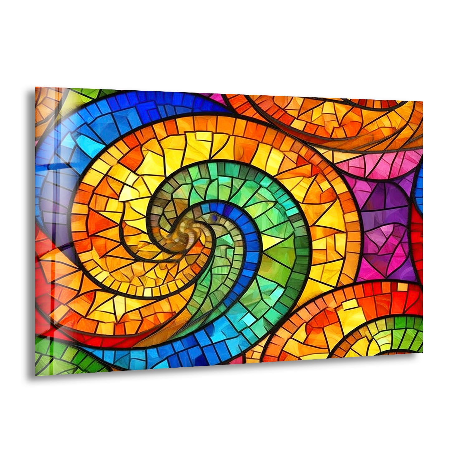Vibrant Spiral Stained Glass Wall Art - Handmade Abstract Glass Decor for Home, Office & Meditation Spaces - Perfect for Living Room, Bedroom & Gift Giving