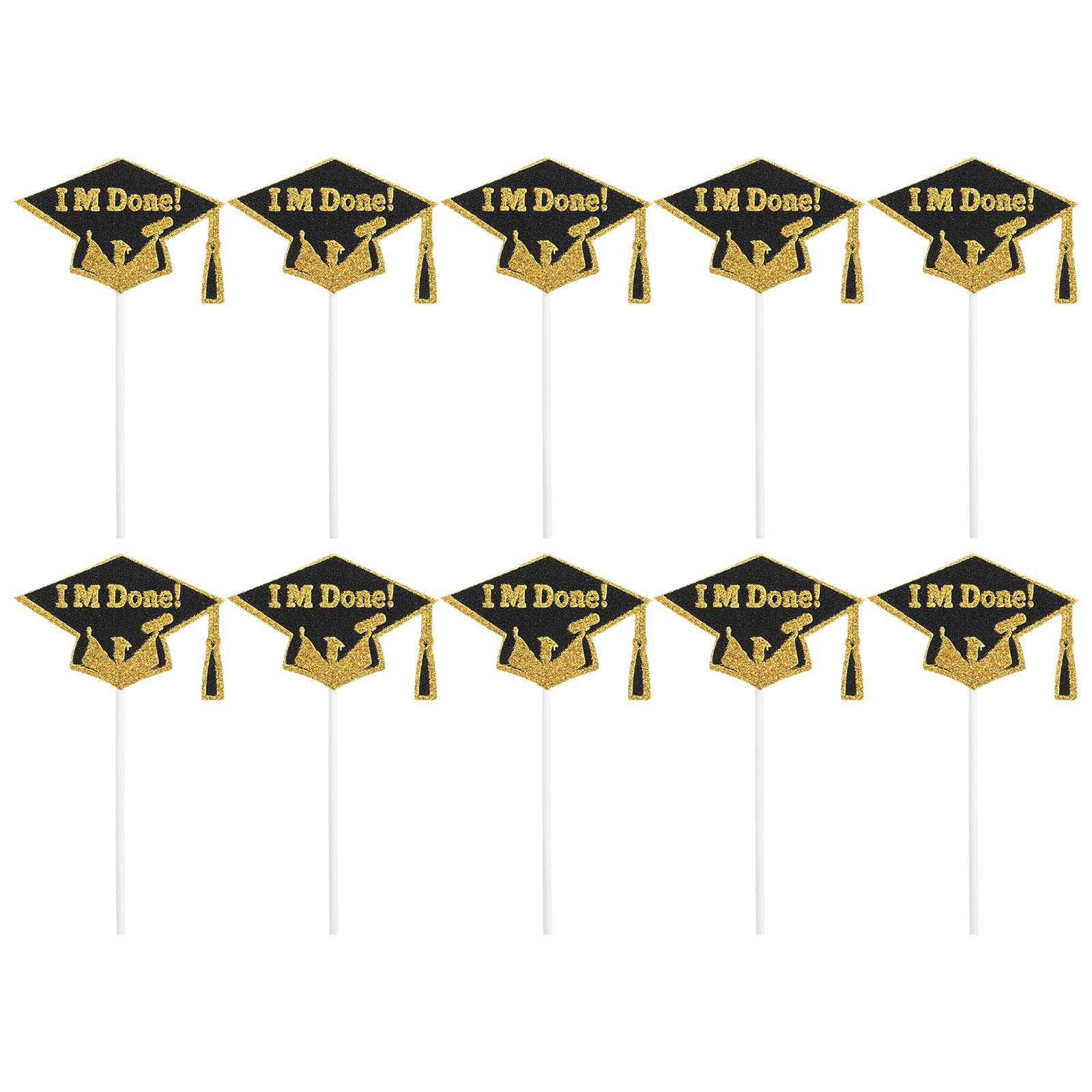 10pcs Graduation Cake Toppers & Cupcake Picks - Edible Cake Decorations for Graduation Party, Dessert Decor, Celebration Cake Inserts - Perfect for Graduation Cakes, Cupcakes, Desserts & Party Decorations
