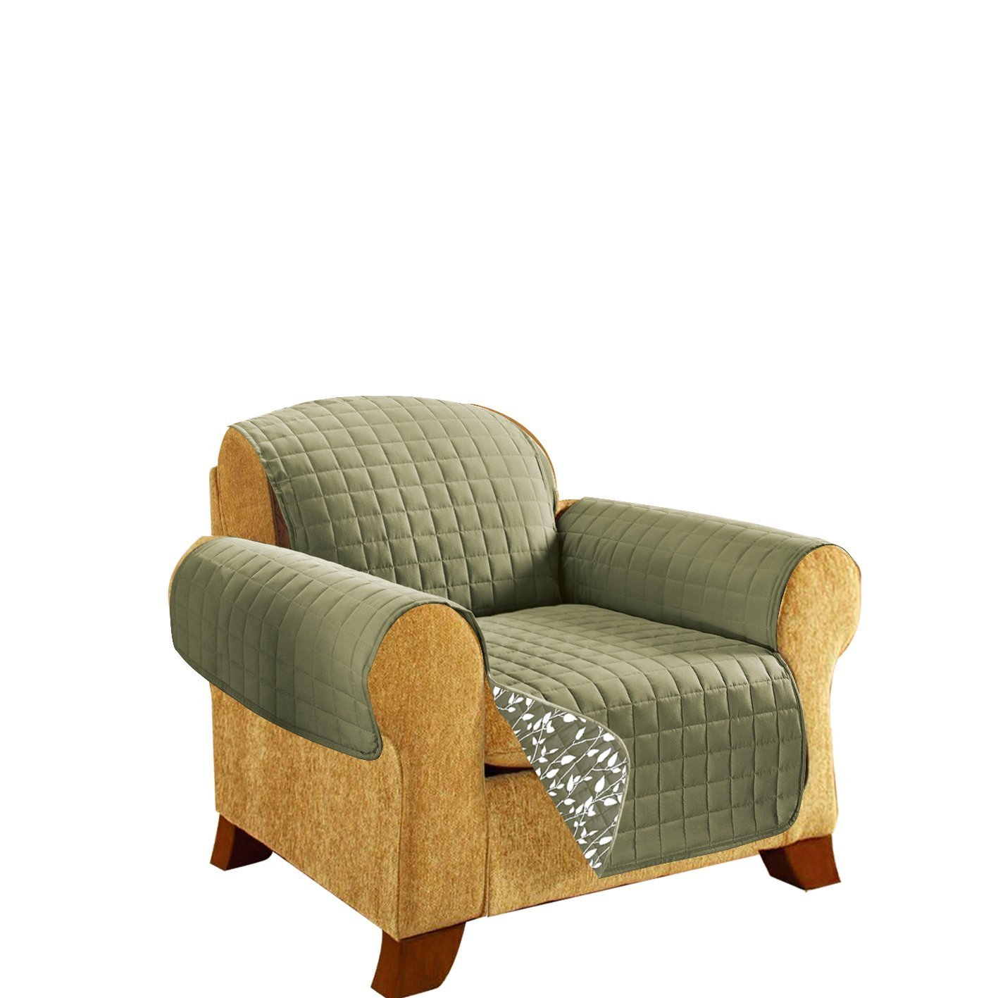 Quilted Furniture Protector for Pets & Kids - Non-Slip with 2 Ties, Ultra Soft Microfiber (Green Leaf Pattern) - Perfect for Sofas, Chairs & Couches to Protect from Pets, Children & Spills