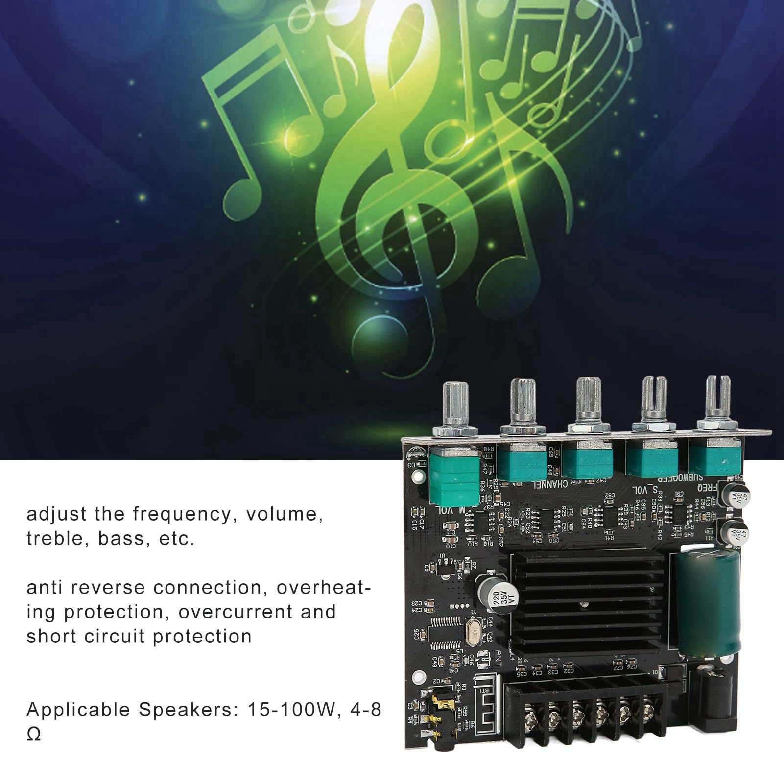 ZK-MT21 Bluetooth 2.1 Channel Digital Stereo Amplifier Board - 12-24V DC HiFi Audio Power Amp Module for 15-100W 4-8Ω Speakers - Perfect for DIY Home Theater, Car Audio & Portable Sound Systems