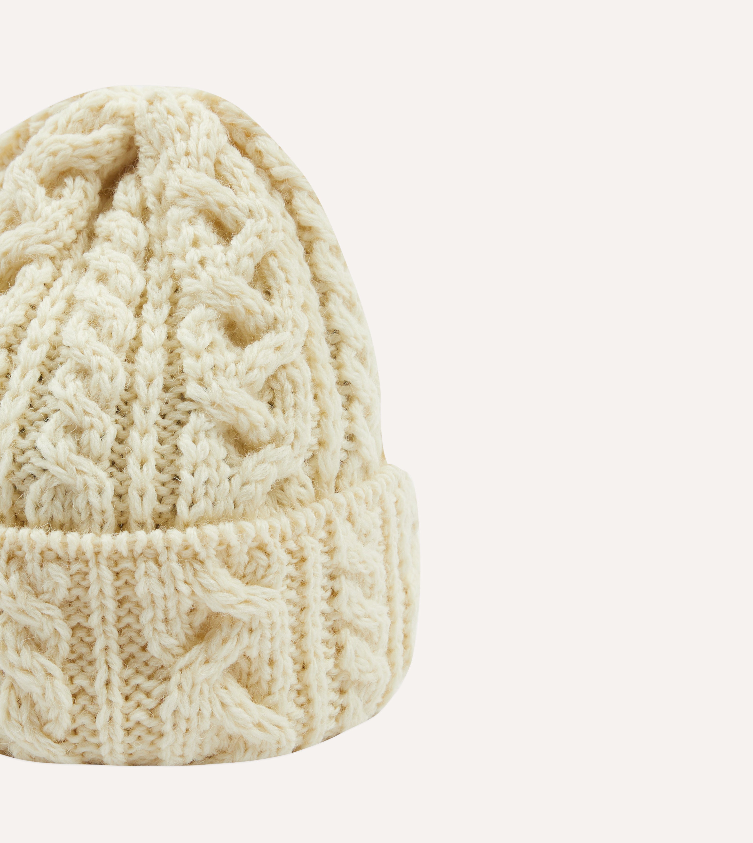 Warm Ecru Wool Cable Knit Beanie Hat for Men & Women - Soft Winter Hat for Cold Weather - Perfect for Skiing, Hiking, and Outdoor Activities