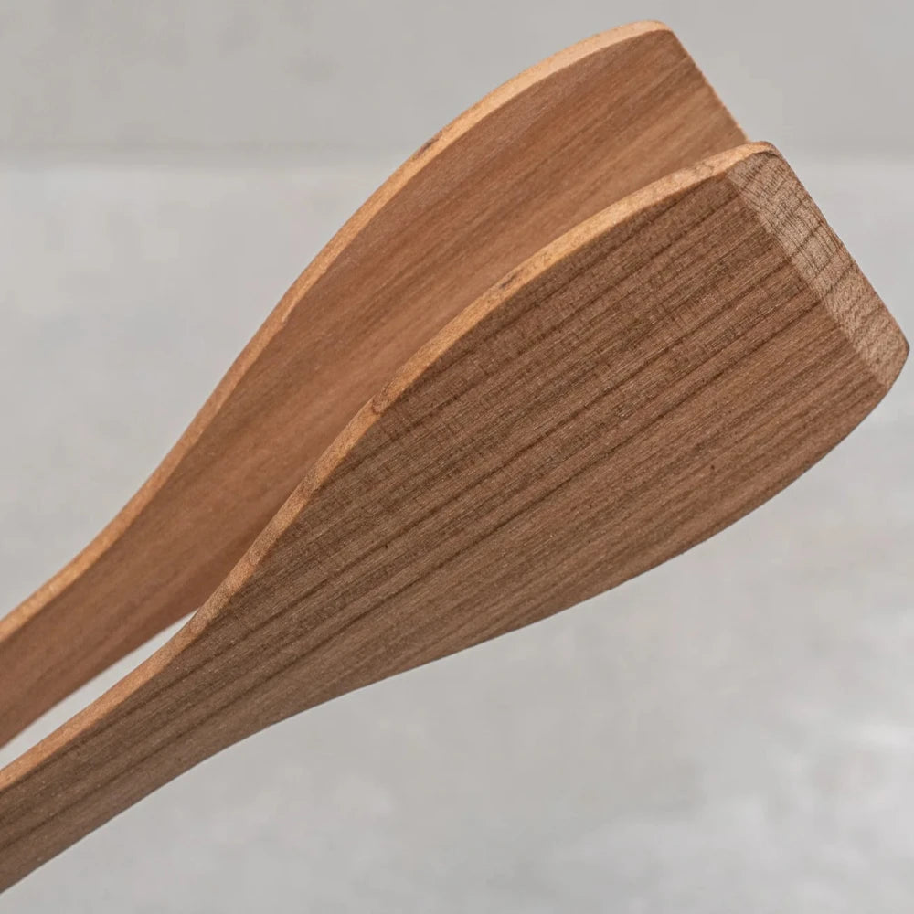 Premium Cherry Wood Kitchen Tongs - 12 Inch Heat-Resistant Cooking Utensil for Salad, BBQ, Pasta Serving - Natural Wooden Cooking Tools for Home Chefs & Professional Kitchens
