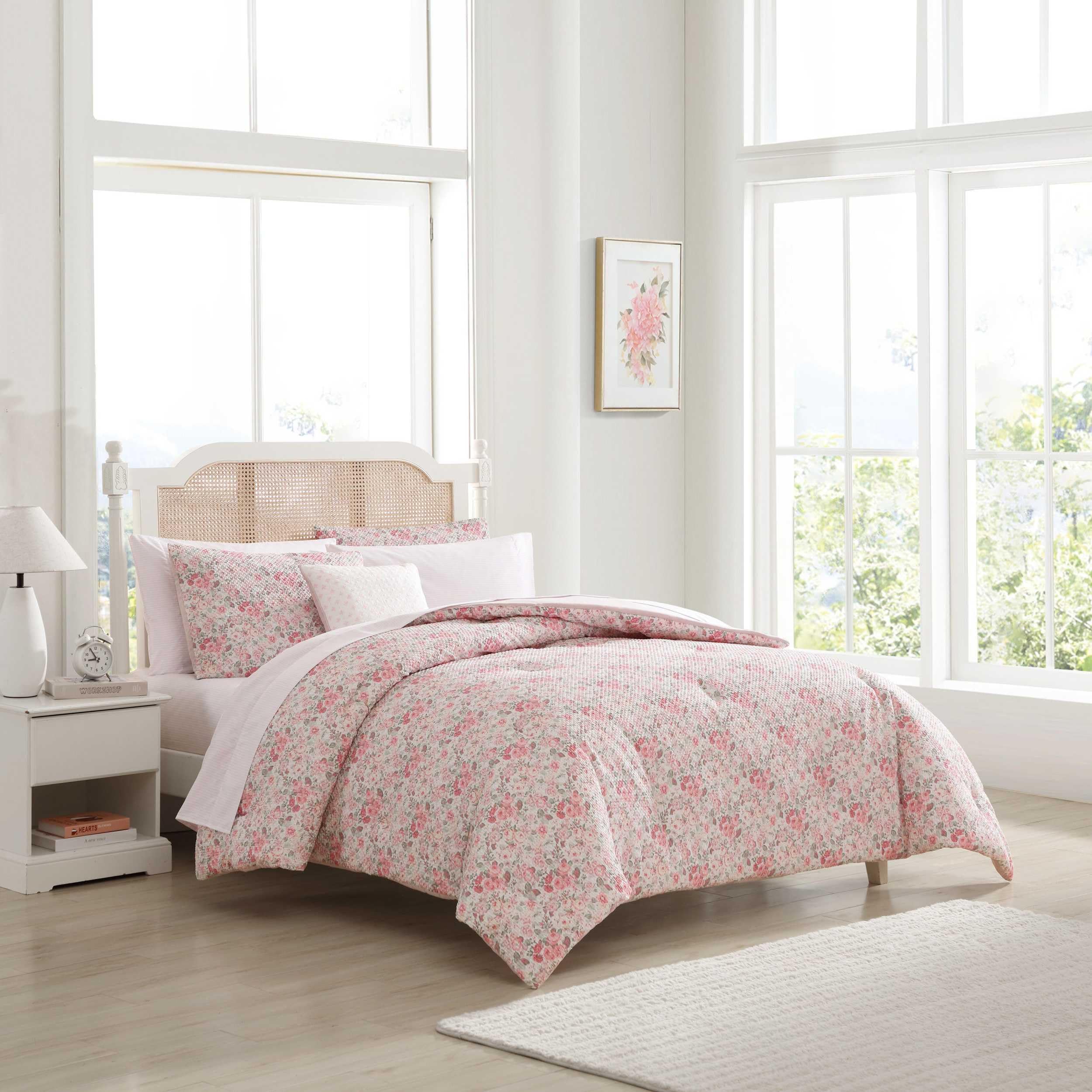 Laura Ashley Twin Bed Set - Super Soft Bedding with Matching Sham, Bonus Sheet Set & Decorative Pillow | Chic Pink Bedroom Decor for Girls Room, Guest Room & Dorm (Quartet Pink, Twin Size)