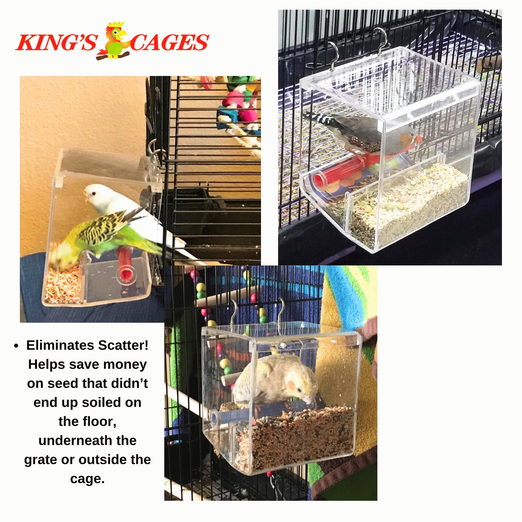 Durable Clear Plastic Small Bird Seed Feeder with Non-Slip Perch - Easy Cage Mount for Indoor/Outdoor Use - Perfect for Parakeets, Finches & Canaries - Ideal for Home, Garden or Aviary Bird Feeding