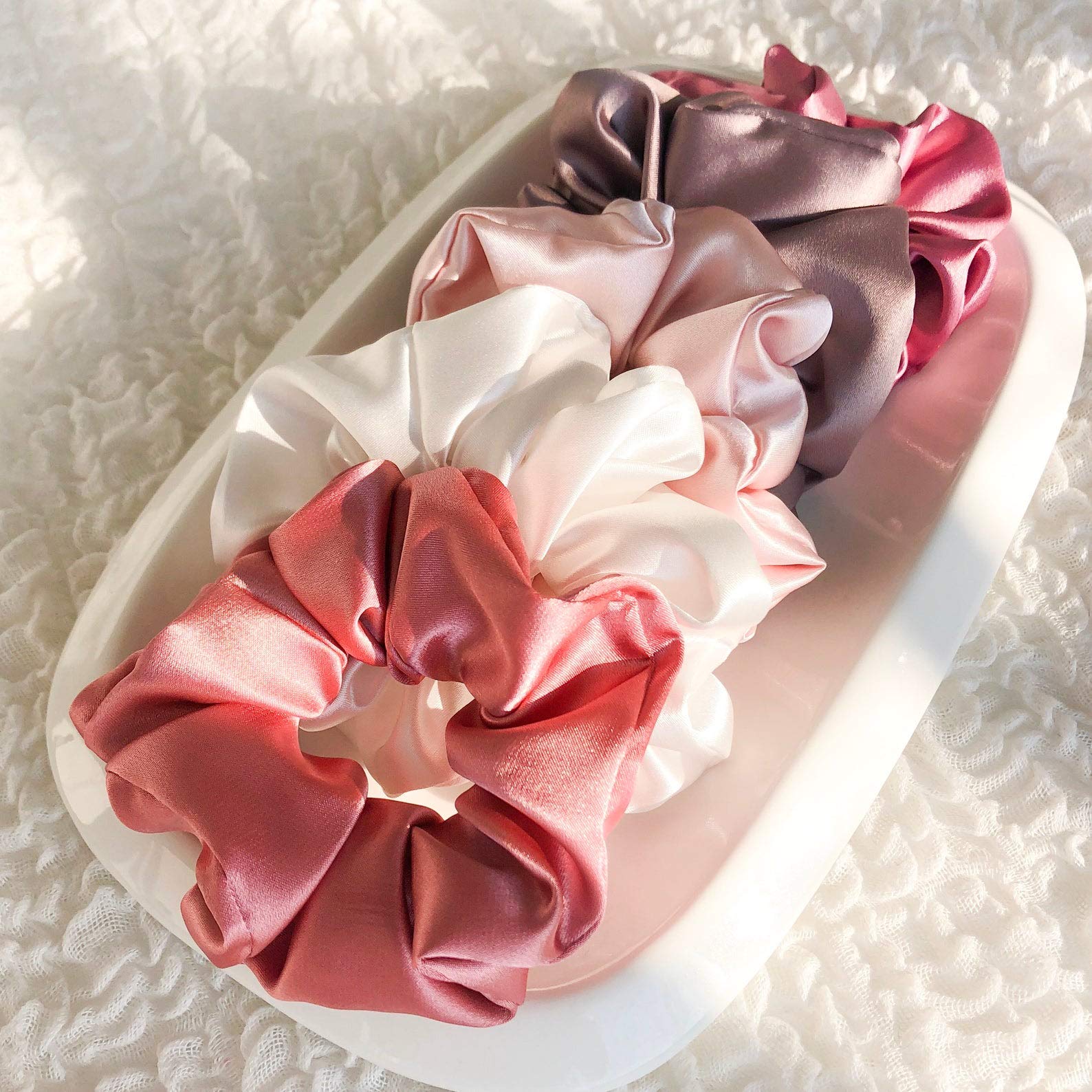 6-Piece Satin Silk Scrunchies for Women - Soft No-Slip Hair Ties, Ponytail Holders for Thick Hair - Gentle Wedding & Bridal Accessories (Perfect for Daily Use, Workouts, and Special Occasions)