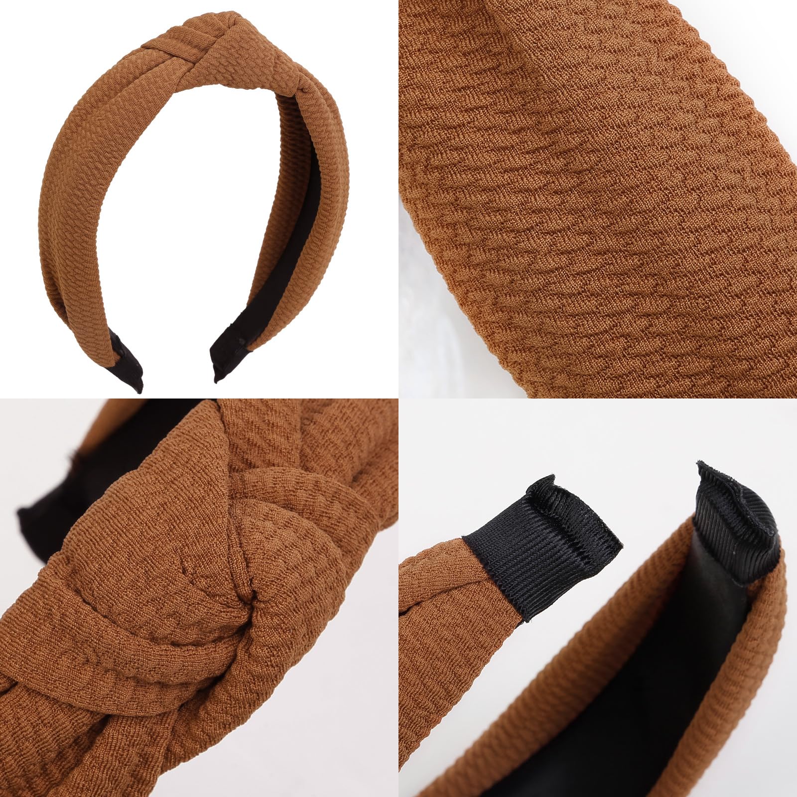WOVOWOVO 4-Pack Knotted Headbands for Women - Non-Slip Wide Boho Hairbands in Black, Khaki & Brown - Perfect for Yoga, Workouts & Fashion Accessories