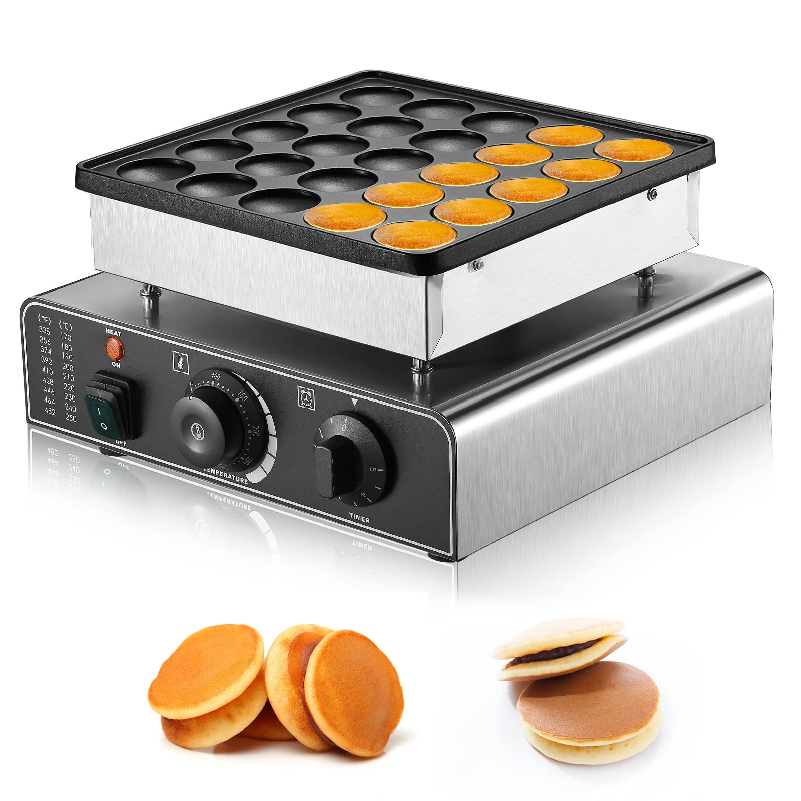 Mini Dutch Pancakes Maker Machine - 850W Commercial Electric Waffle Iron with Non-Stick Coating, 1.77